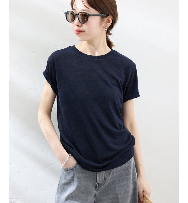 SLOBE IENA「《追加》スラブ5分袖TEE」|Tシャツ・カットソー|ネイビー