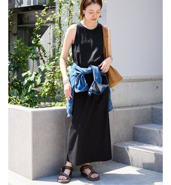 SLOBE IENA「《WEB限定/追加》リネンレーヨンノースリーブナローワンピース」|ワンピース|ブラック