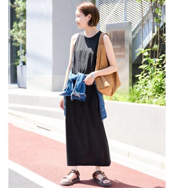 SLOBE IENA「《WEB限定/追加》リネンレーヨンノースリーブナローワンピース」|ワンピース|