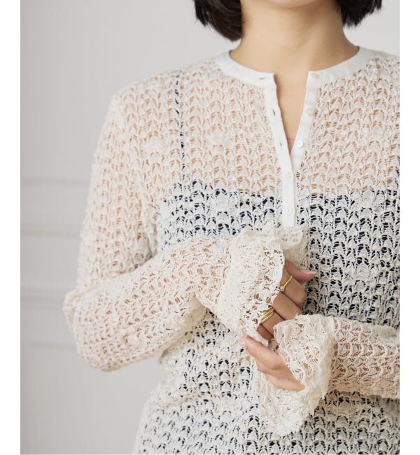 IENA LA BOUCLE「《追加予約》IENA LA BOUCLE antik dantel レースヘンリーネックプルオーバー」|Tシャツ・カットソー|ナチュラル