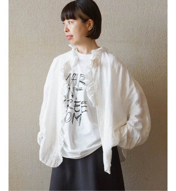 journal standard luxe「リネンワッシャー フリルブラウス」|シャツ・ブラウス|ホワイト