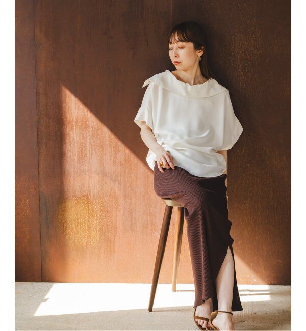 NOBLE「《追加》【洗える】2WAYワイドカラーキュプラブラウス」|シャツ・ブラウス|