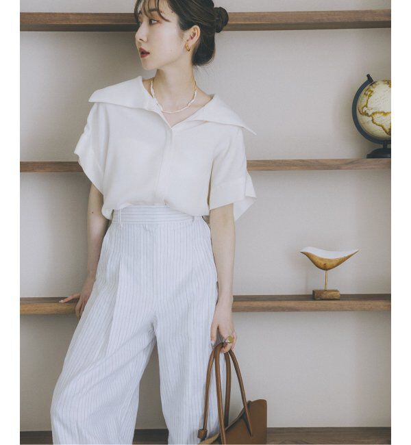 NOBLE「《追加》【洗える】2WAYワイドカラーキュプラブラウス」|シャツ・ブラウス|