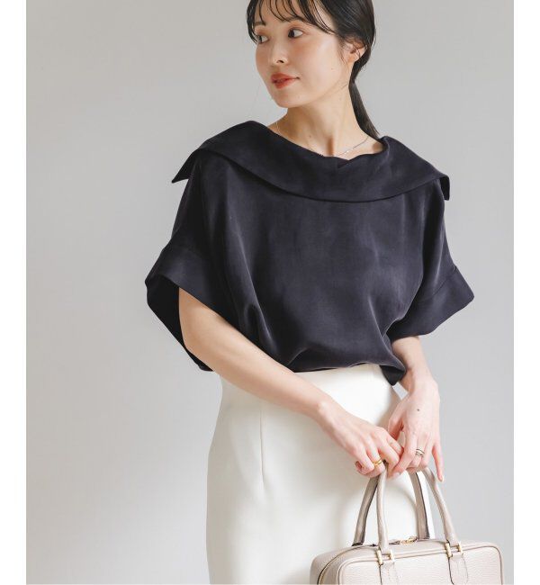 NOBLE「《追加》【洗える】2WAYワイドカラーキュプラブラウス」|シャツ・ブラウス|