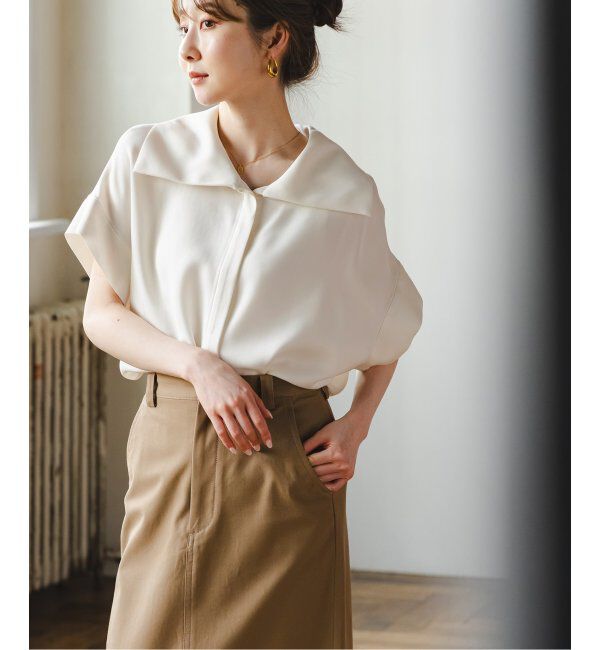 NOBLE「《追加》【洗える】2WAYワイドカラーキュプラブラウス」|シャツ・ブラウス|ホワイト