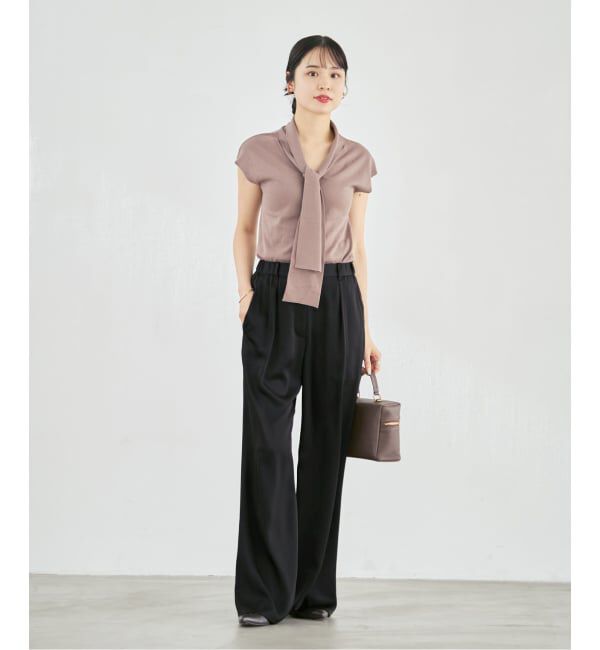NOBLE「《予約・新色》ルナサテンナローフレアタックパンツ」|スラックス|