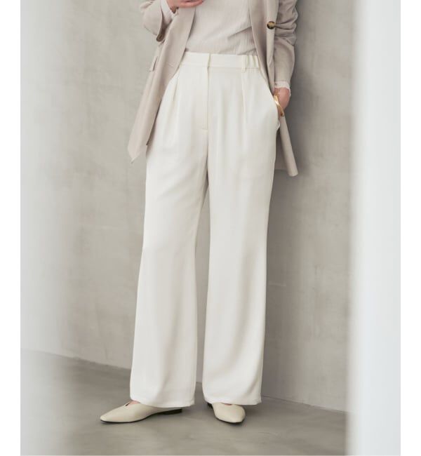 NOBLE「《予約・新色》ルナサテンナローフレアタックパンツ」|スラックス|ホワイト