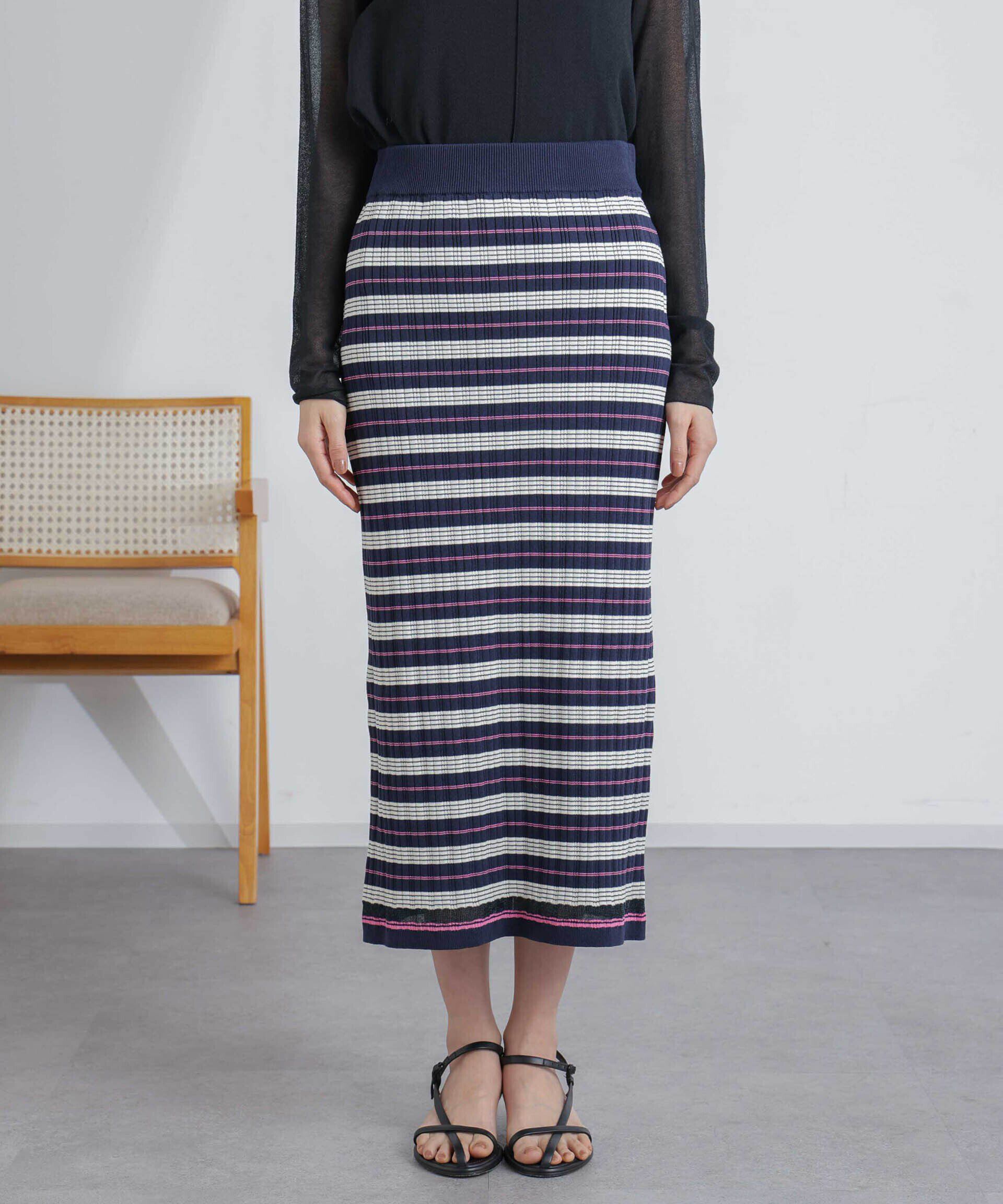 nano･universe「ランダムリブボーダースカート(セットアップ可)」|スカート|