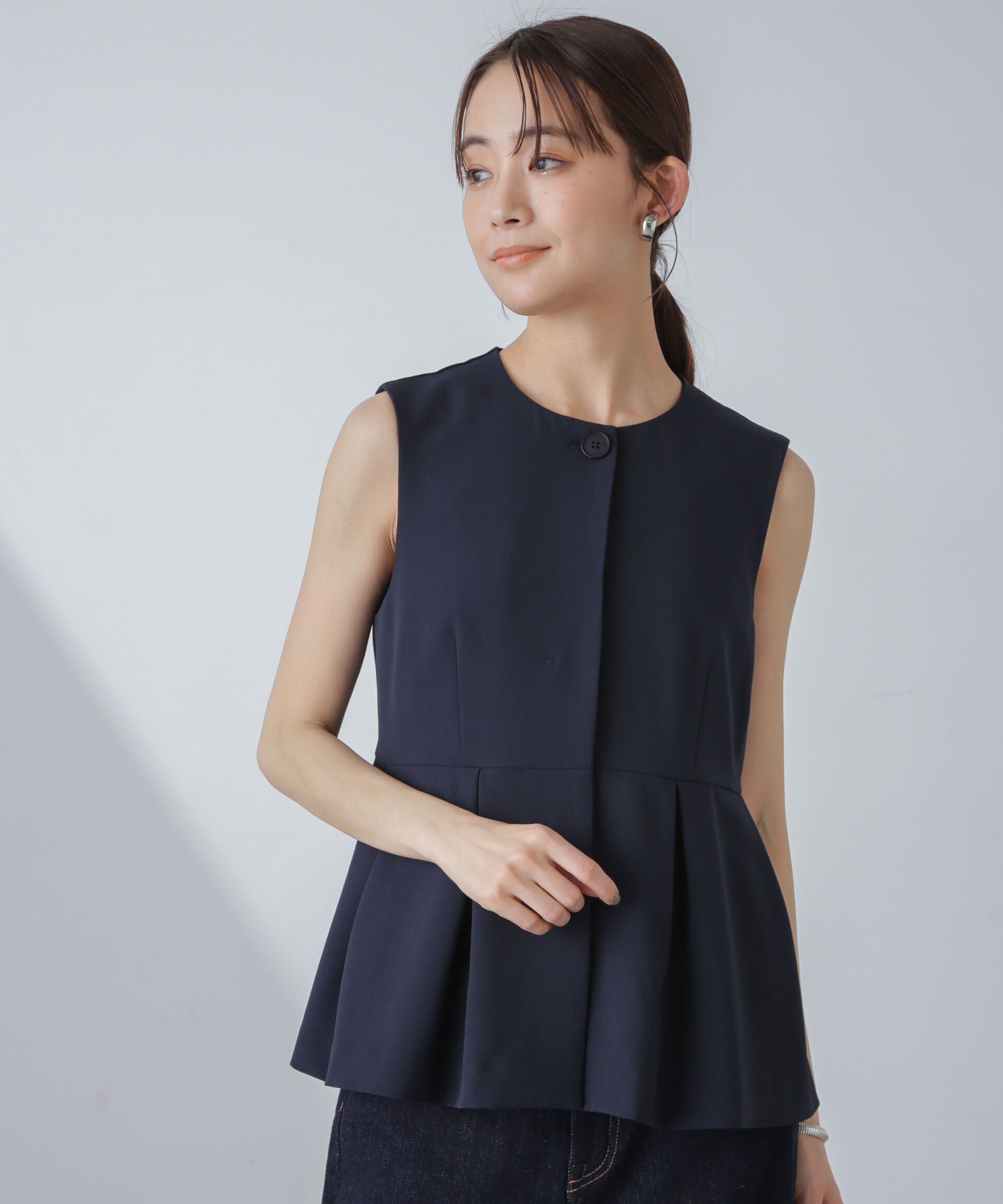 nano･universe「多機能素材ペプラムジレ(セットアップ可）」|ベスト・ジレ|ネイビー