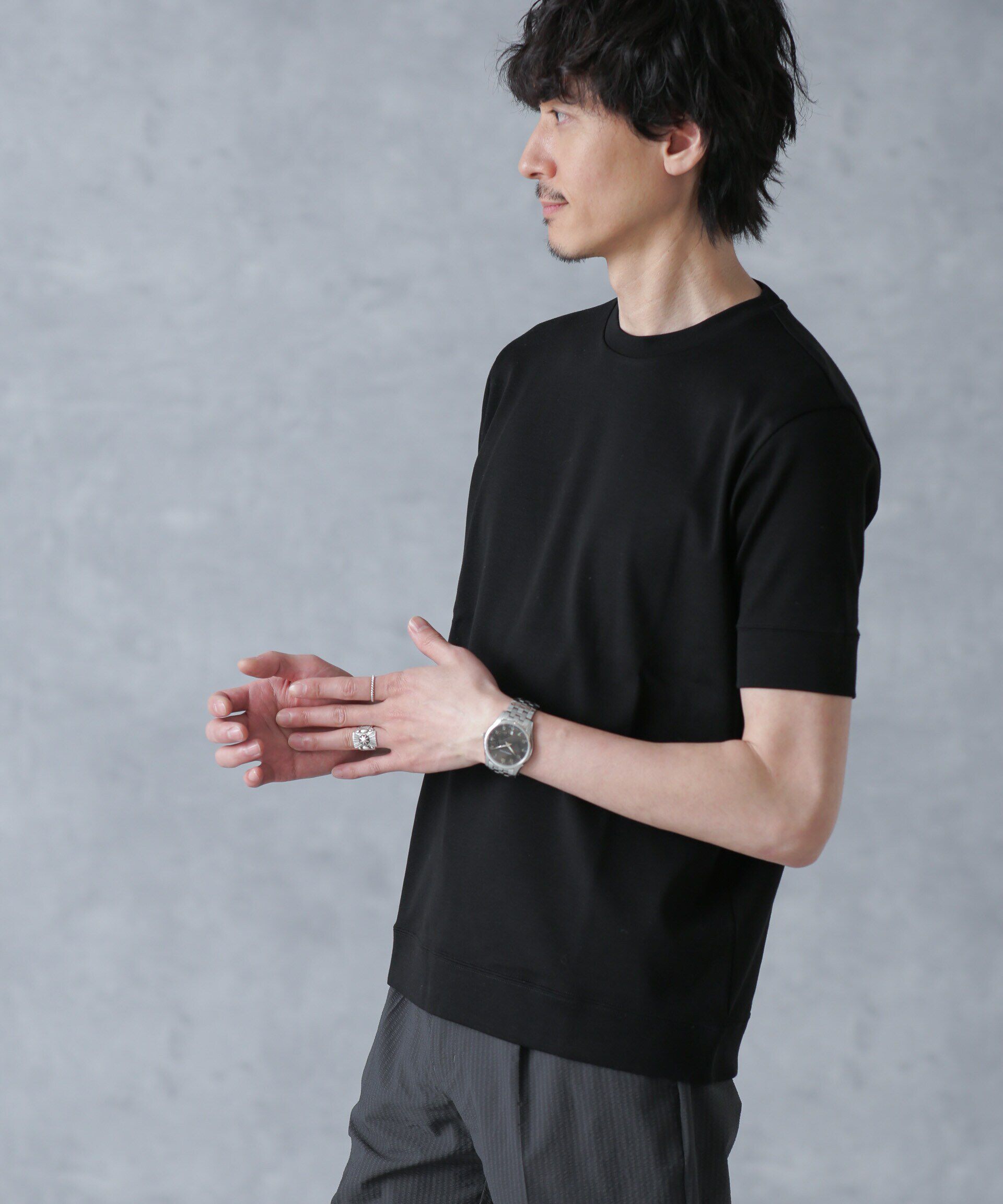 nano･universe「「FORMAL JERSEY」クルーネックカットソー半袖」|Tシャツ・カットソー|ブラック