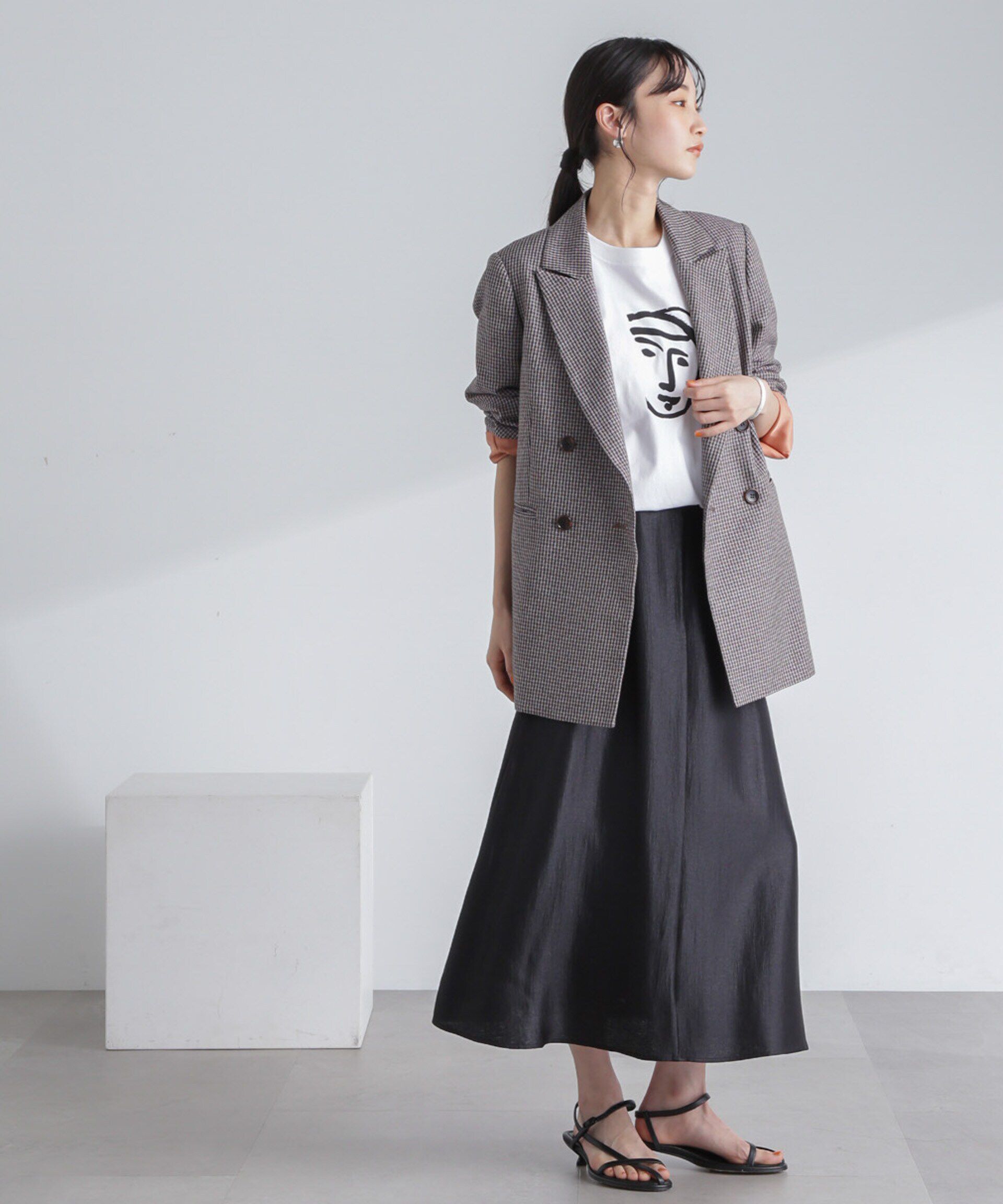 nano･universe「シャイニーサテンロングスカート」|スカート|