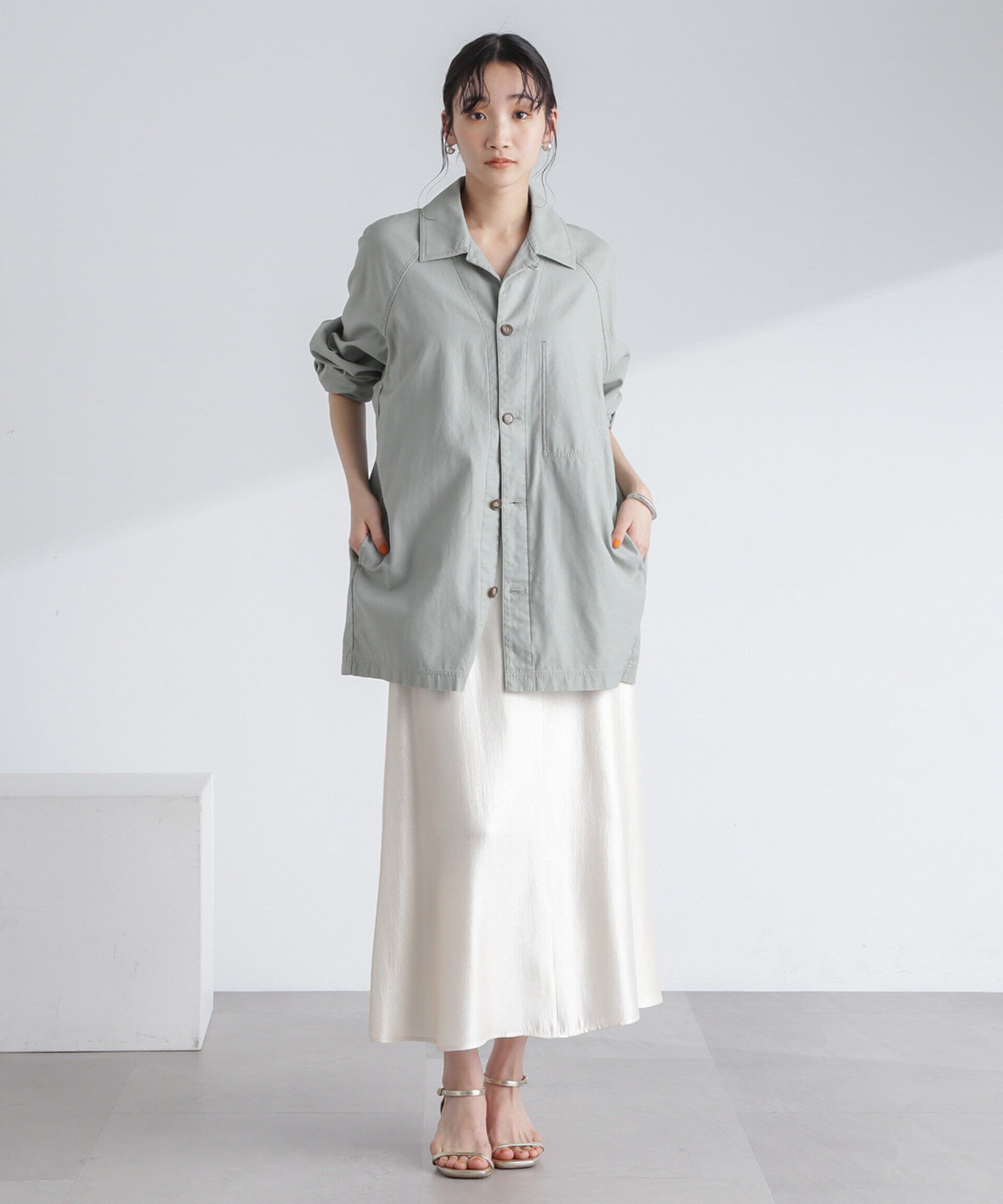 nano･universe「シャイニーサテンロングスカート」|スカート|