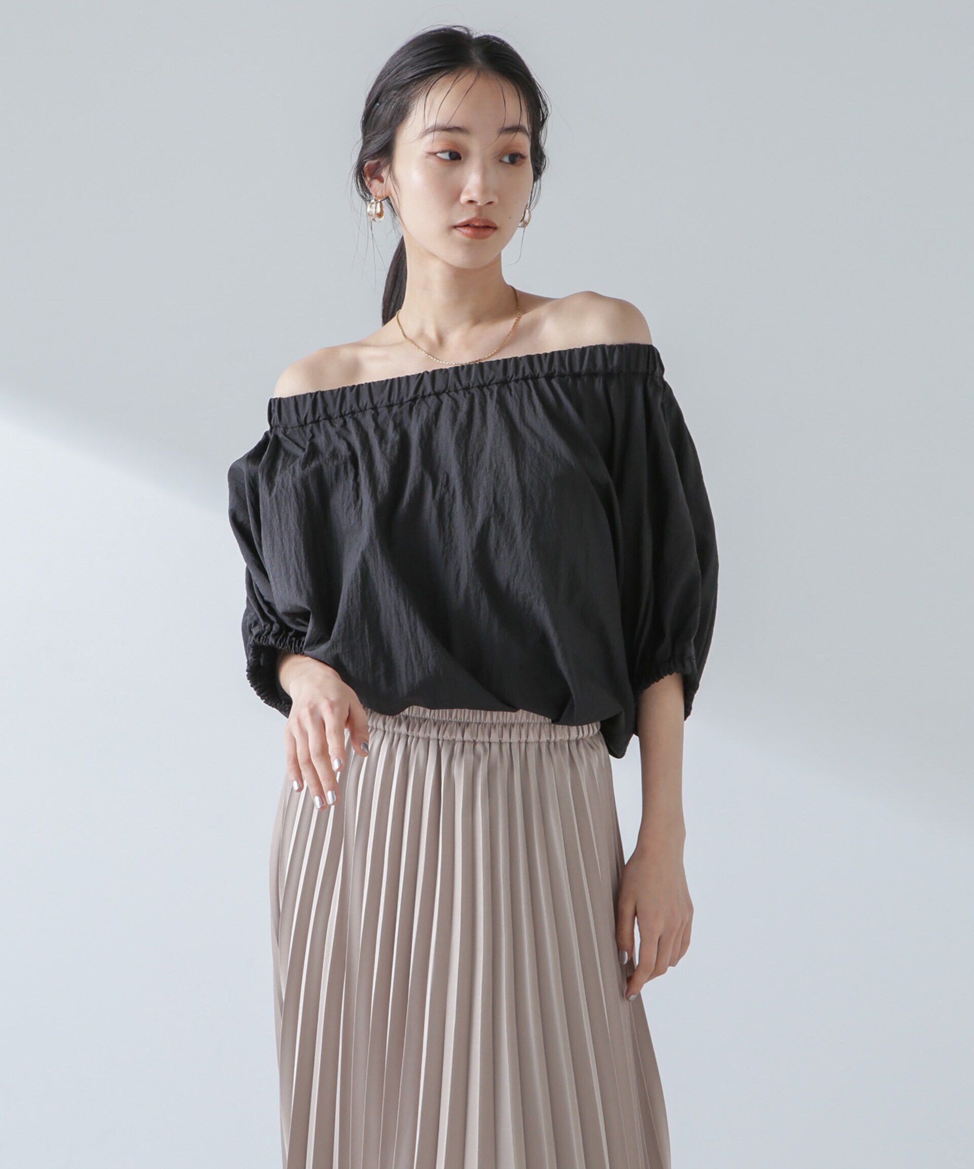 nano･universe「ナイロンタッサーオフショルダーブラウス(セットアップ可）」|シャツ・ブラウス|