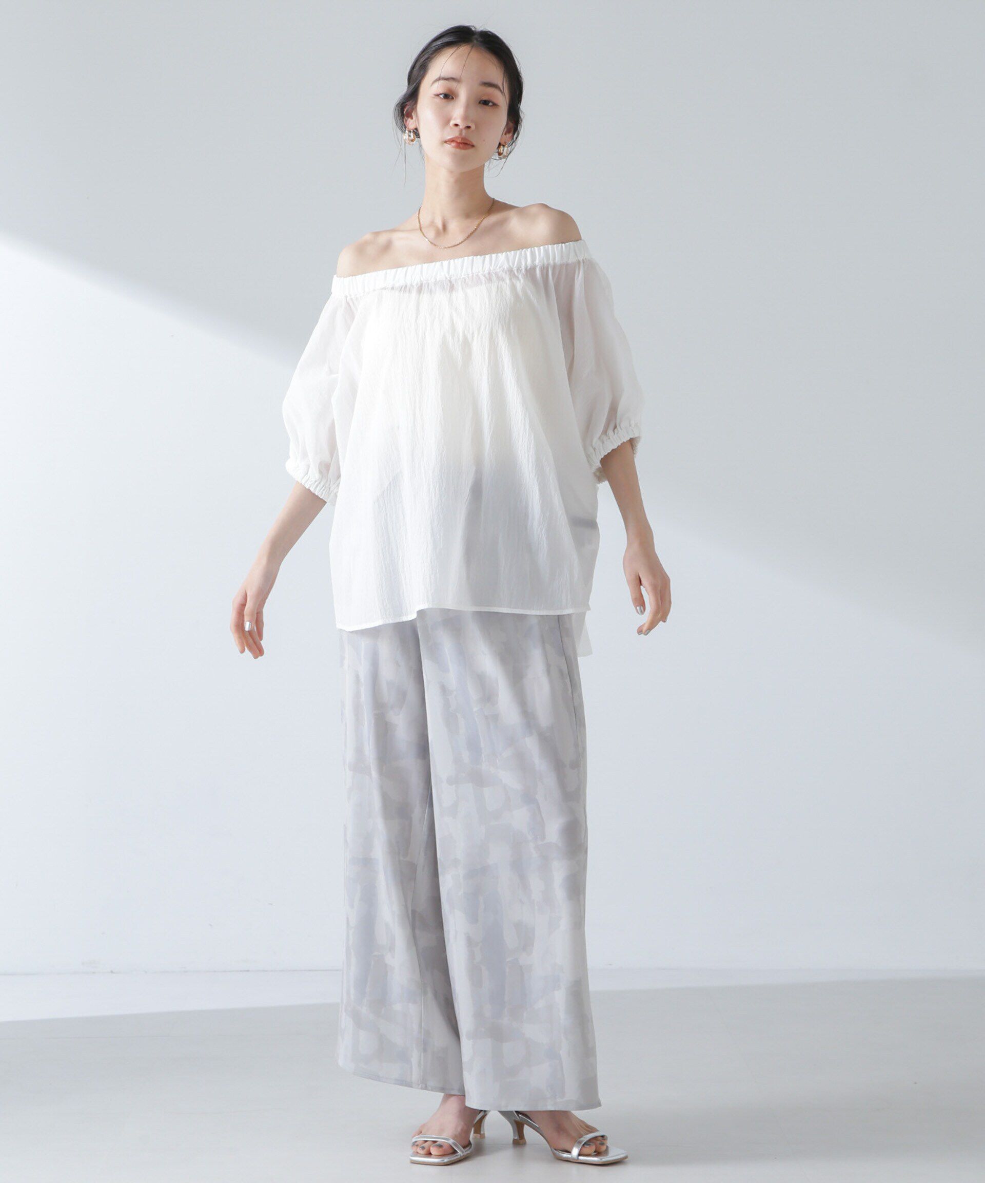 nano･universe「ナイロンタッサーオフショルダーブラウス(セットアップ可）」|シャツ・ブラウス|