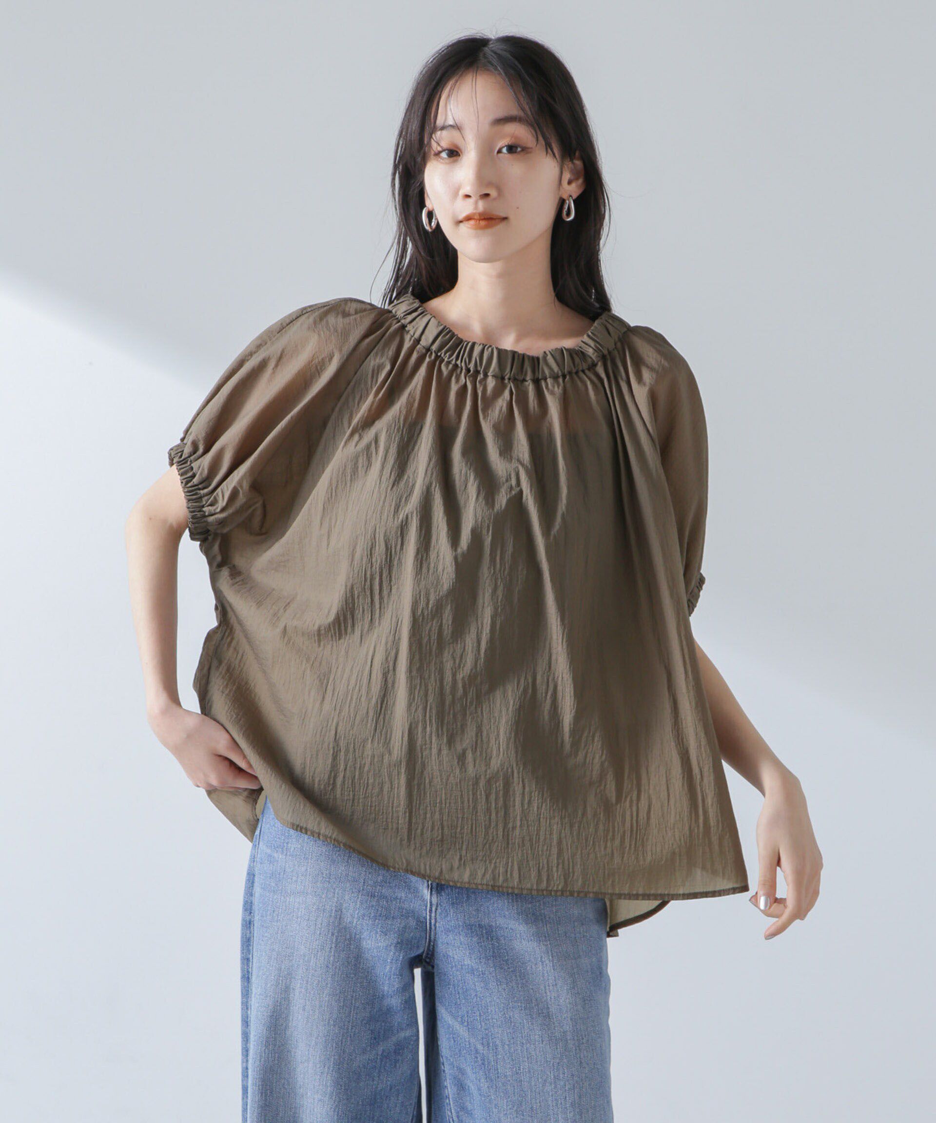 nano･universe「ナイロンタッサーオフショルダーブラウス(セットアップ可）」|シャツ・ブラウス|