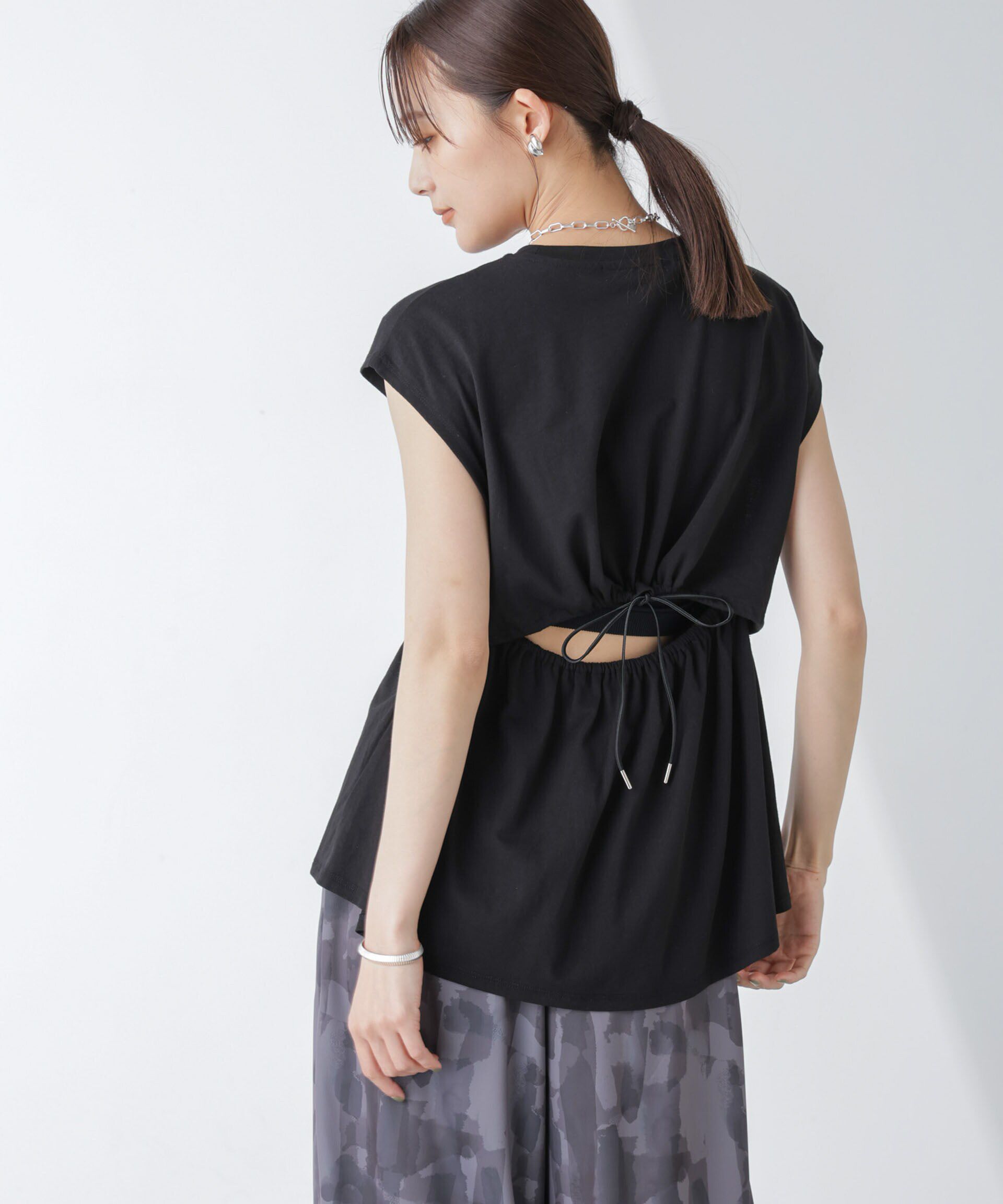 nano･universe「バックギャザーオープンデザイントップス」|Tシャツ・カットソー|