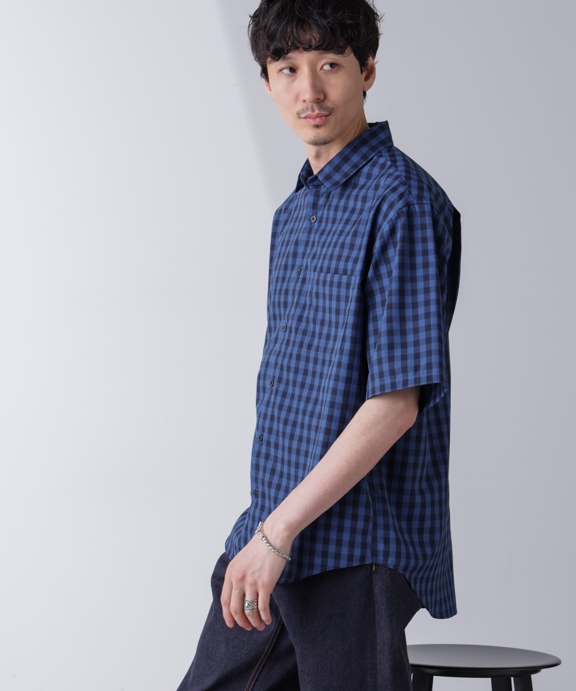 nano･universe「リラックスギンガムシャツ 半袖」|シャツ・ブラウス|