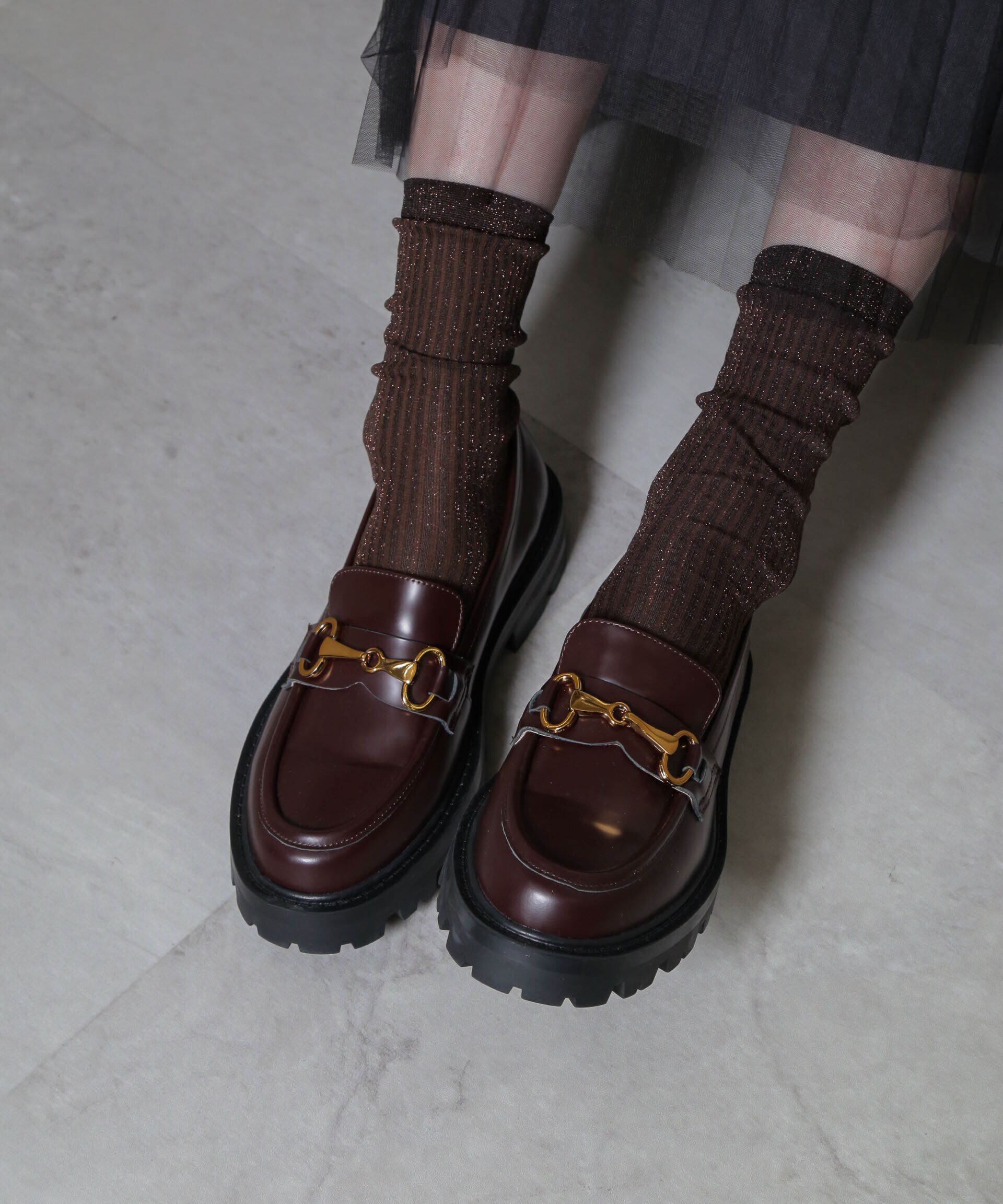 nano･universe「ラメリブソックス」|ソックス|ブラウン