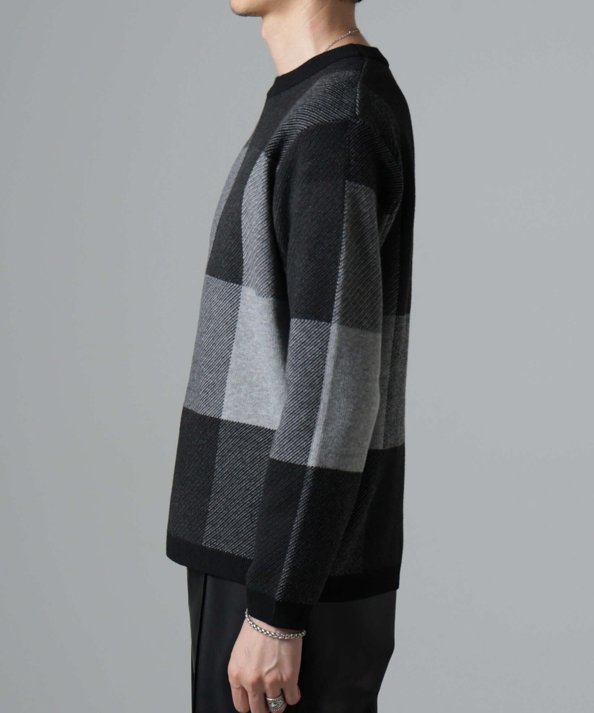 nano･universe「ブロックチェッククルーネックニット」|ニット・セーター|