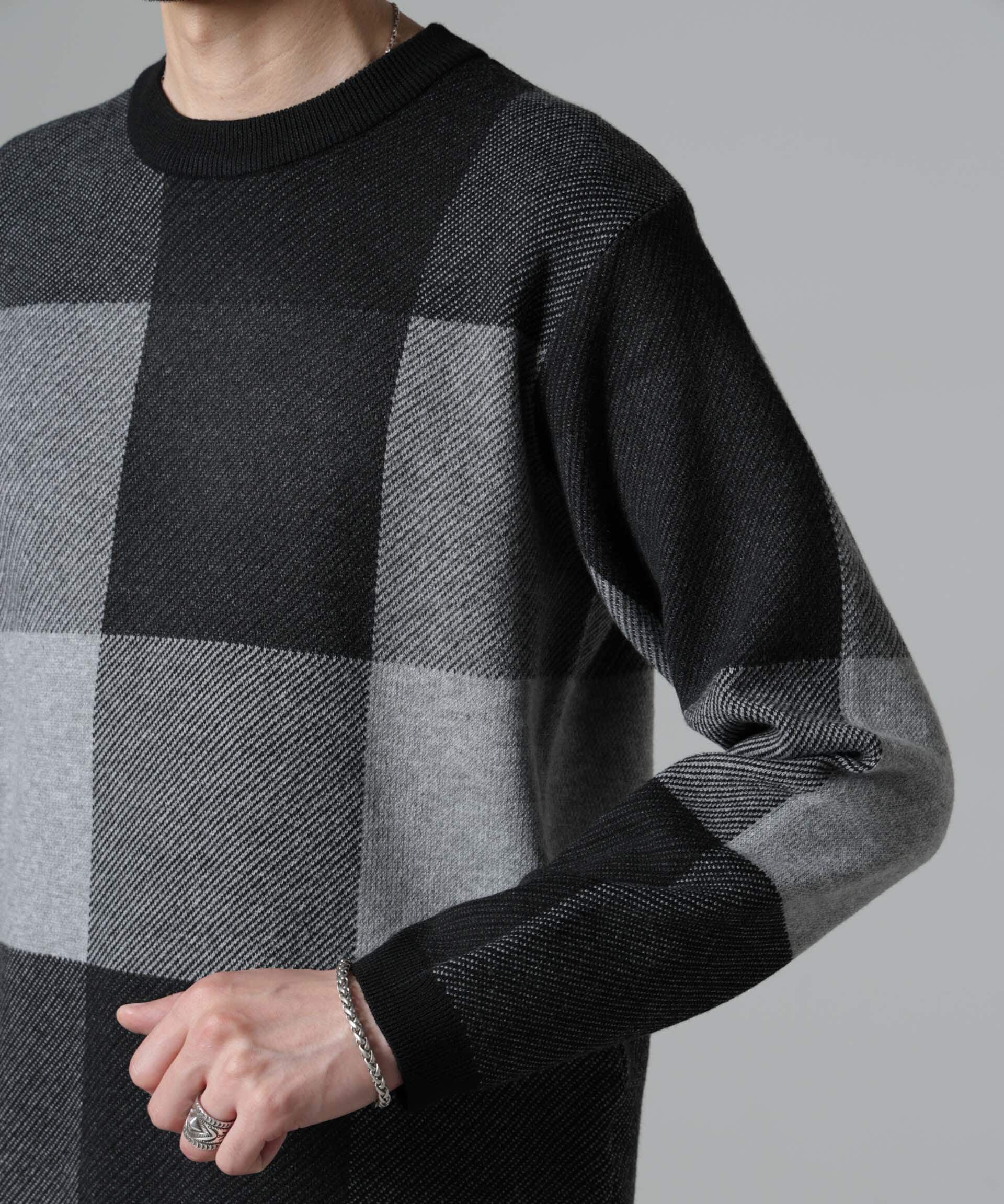 nano･universe「ブロックチェッククルーネックニット」|ニット・セーター|