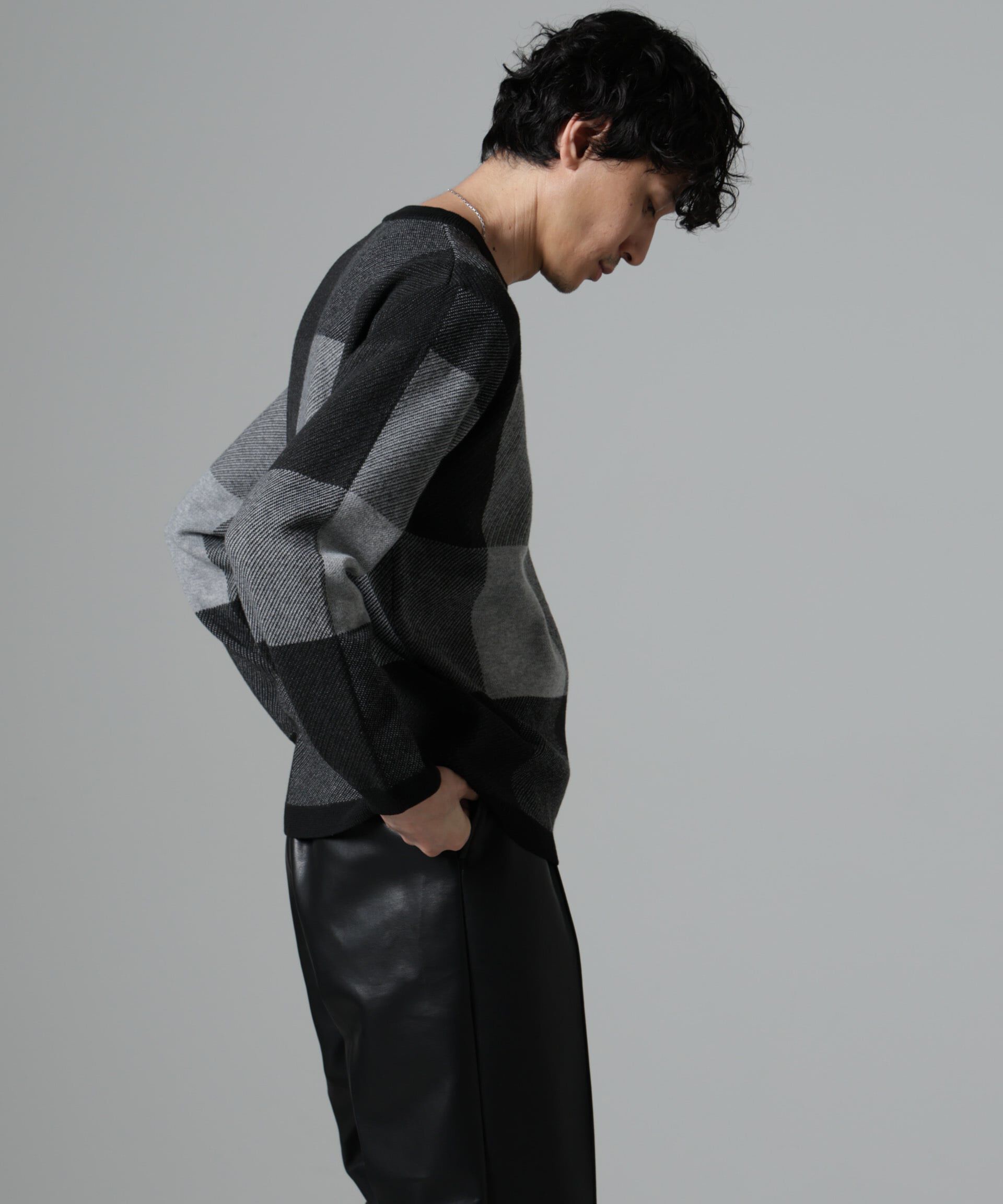 nano･universe「ブロックチェッククルーネックニット」|ニット・セーター|