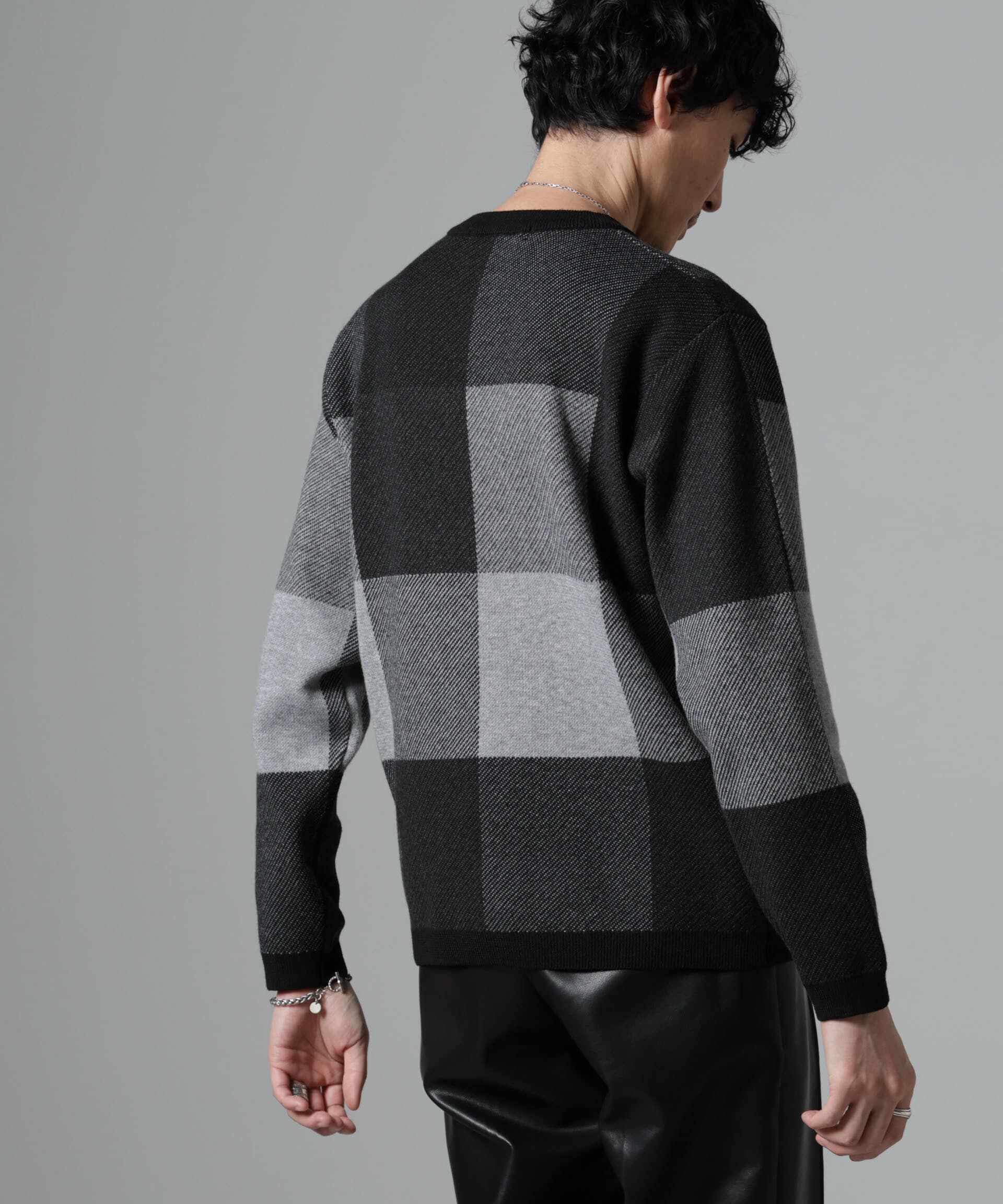 nano･universe「ブロックチェッククルーネックニット」|ニット・セーター|