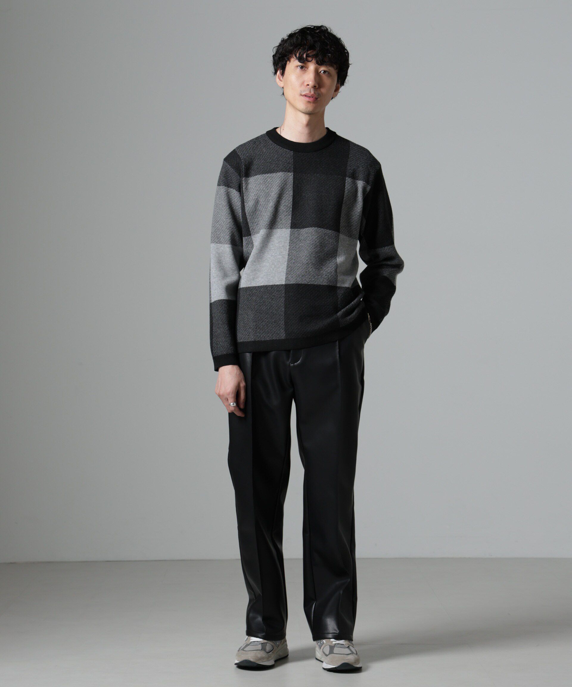 nano･universe「ブロックチェッククルーネックニット」|ニット・セーター|