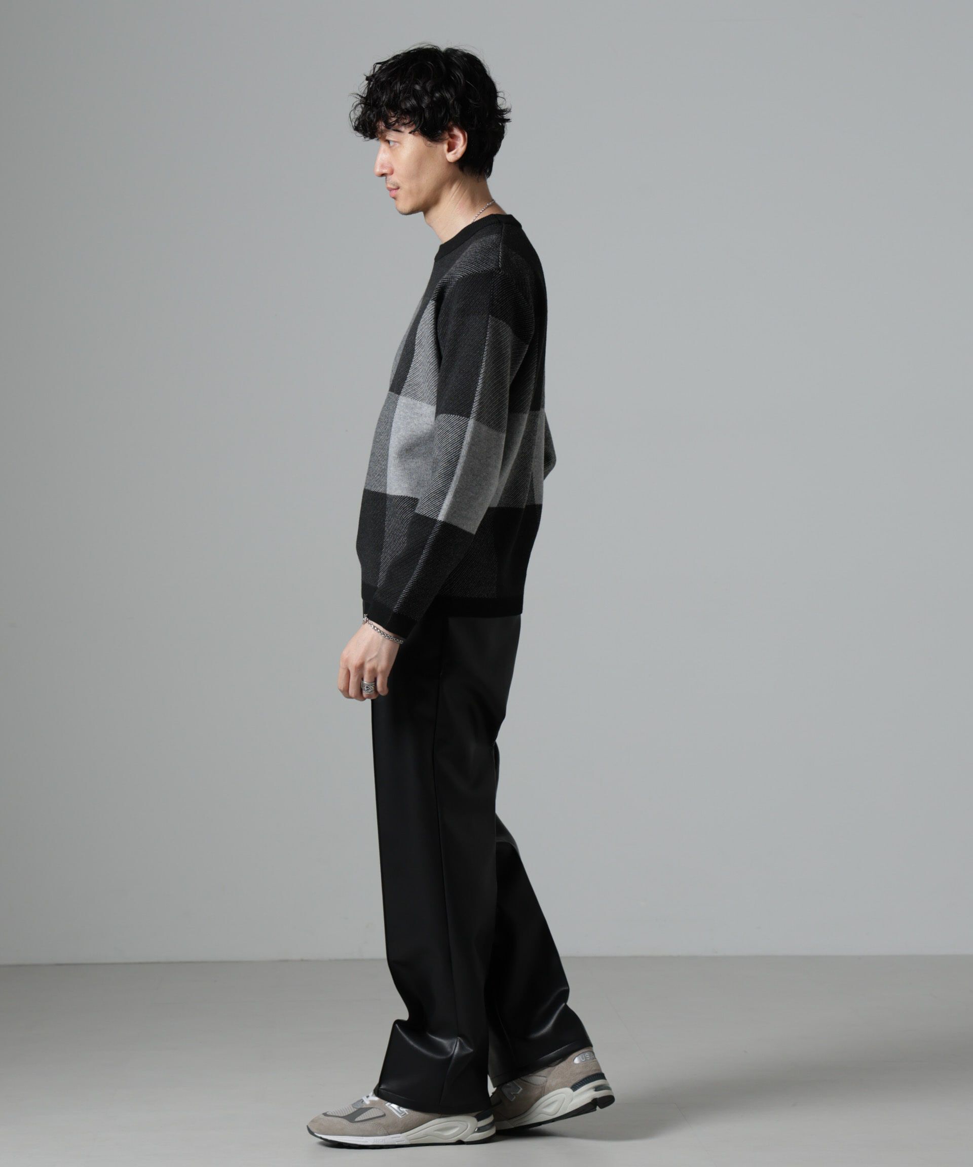 nano･universe「ブロックチェッククルーネックニット」|ニット・セーター|