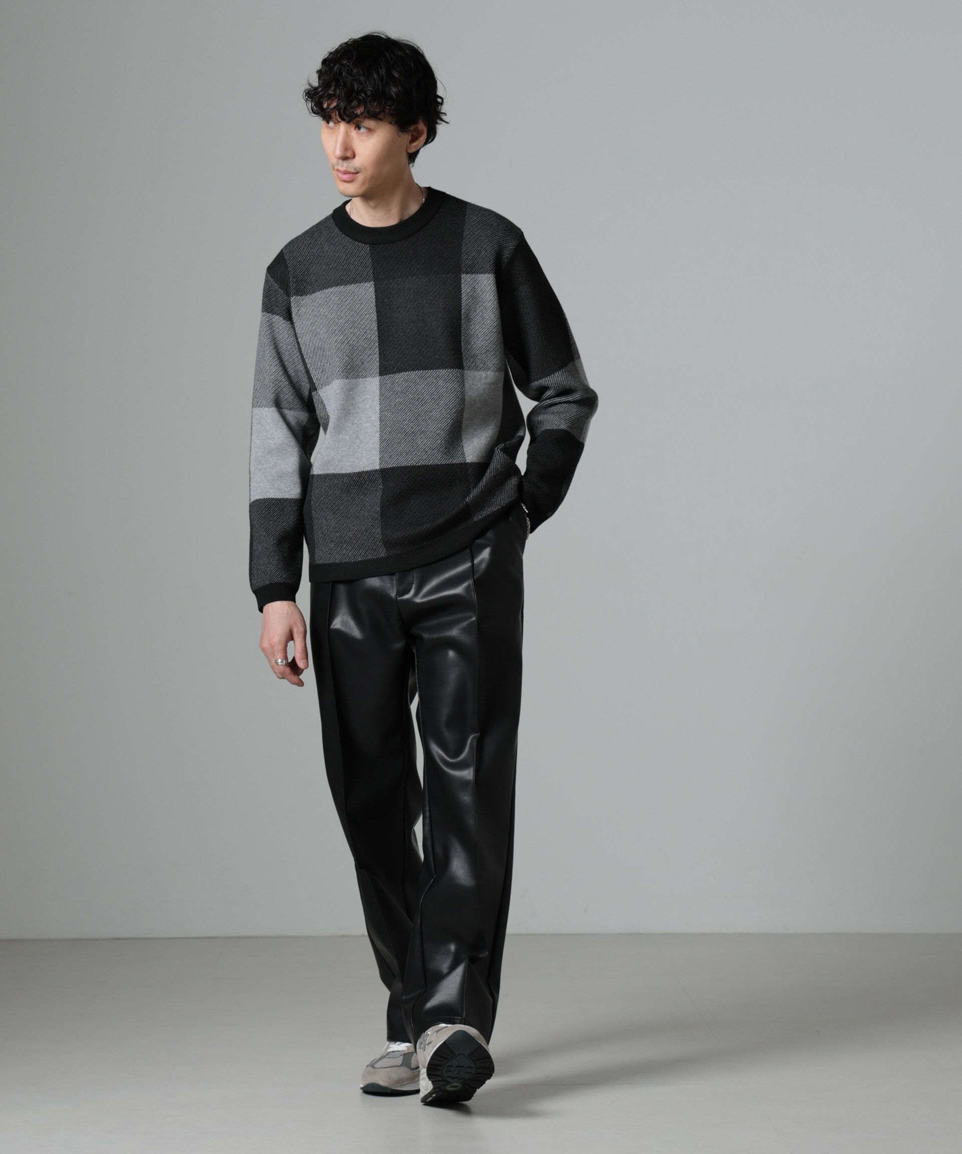 nano･universe「ブロックチェッククルーネックニット」|ニット・セーター|