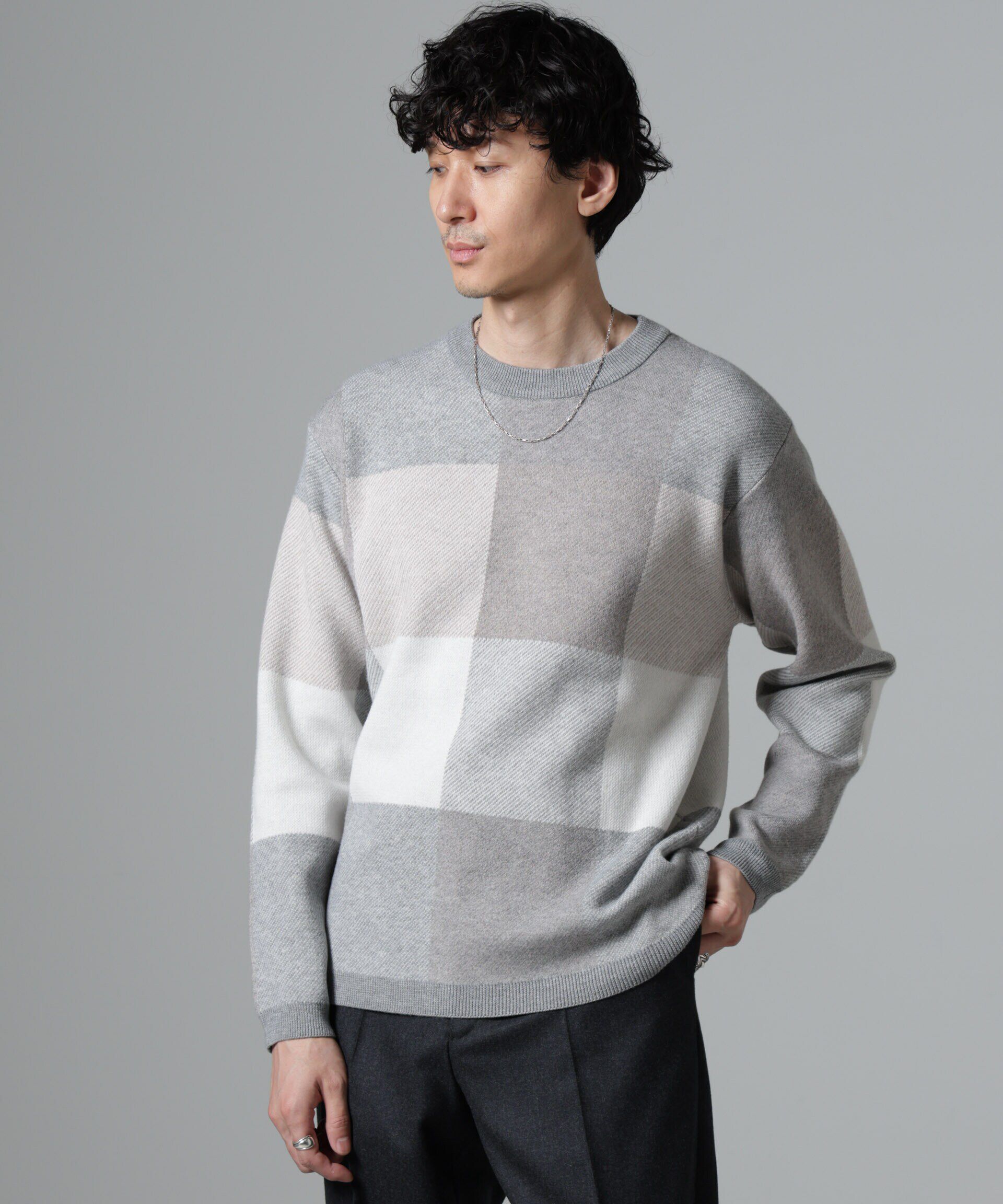 nano･universe「ブロックチェッククルーネックニット」|ニット・セーター|