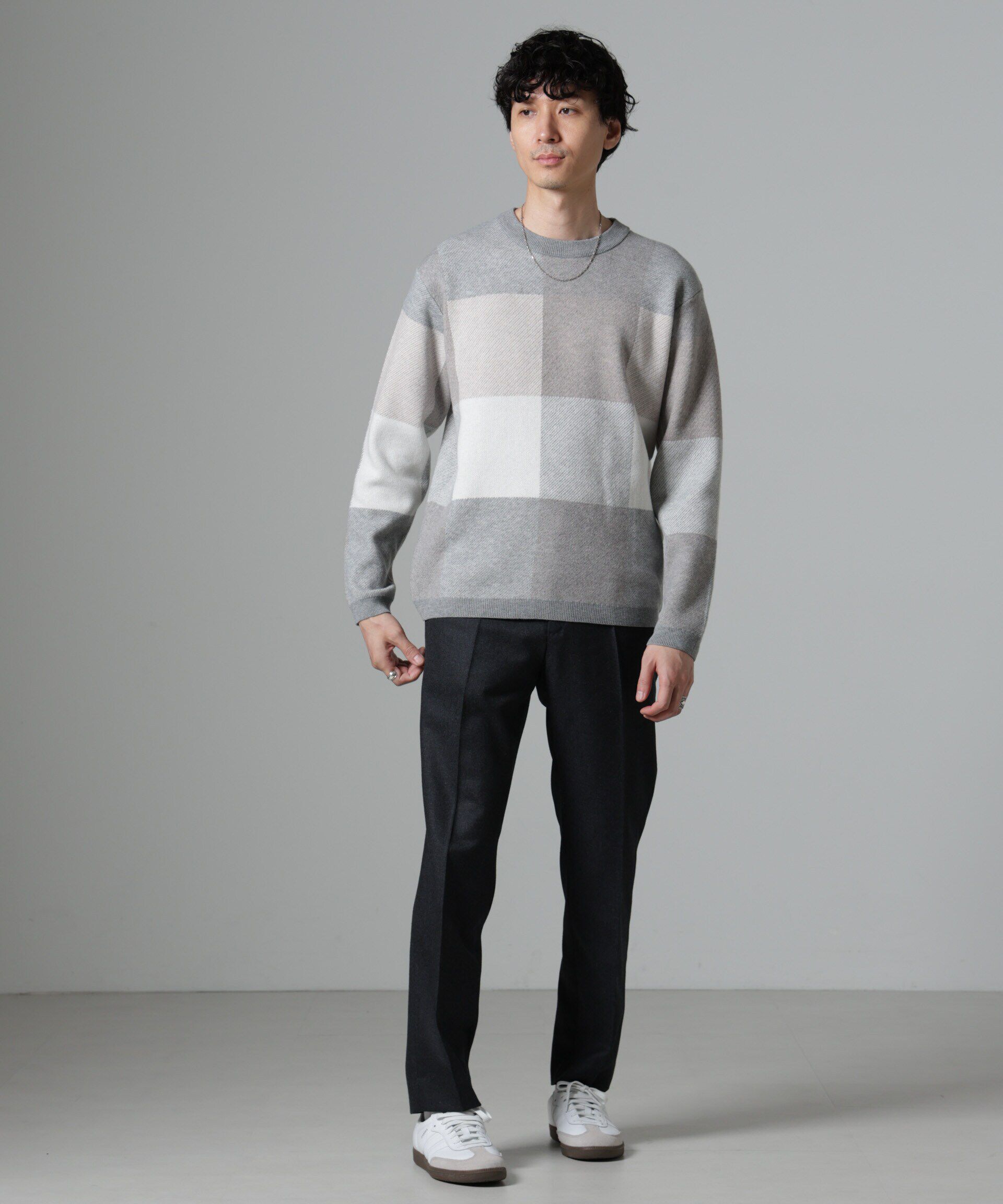 nano･universe「ブロックチェッククルーネックニット」|ニット・セーター|