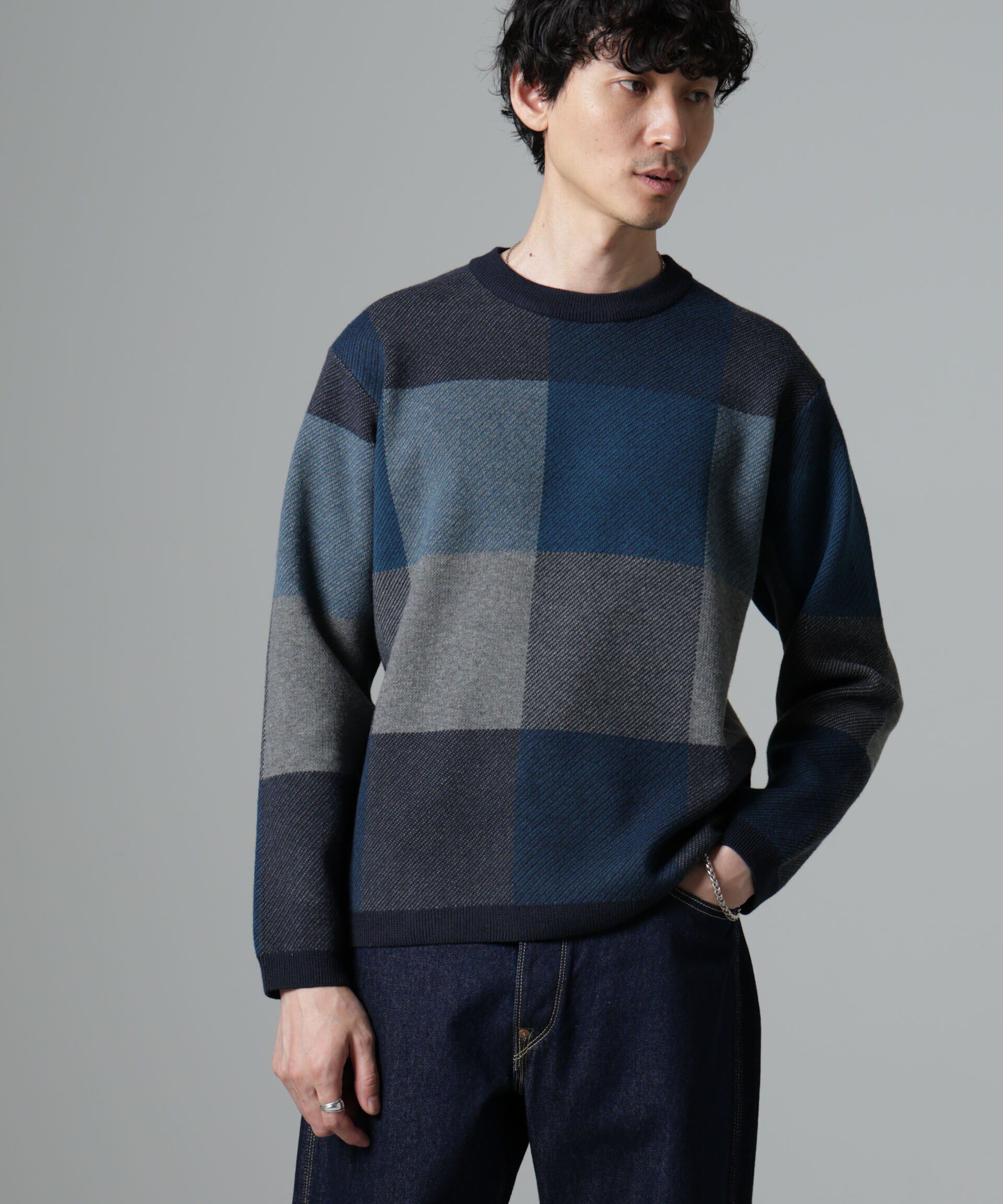 nano･universe「ブロックチェッククルーネックニット」|ニット・セーター|
