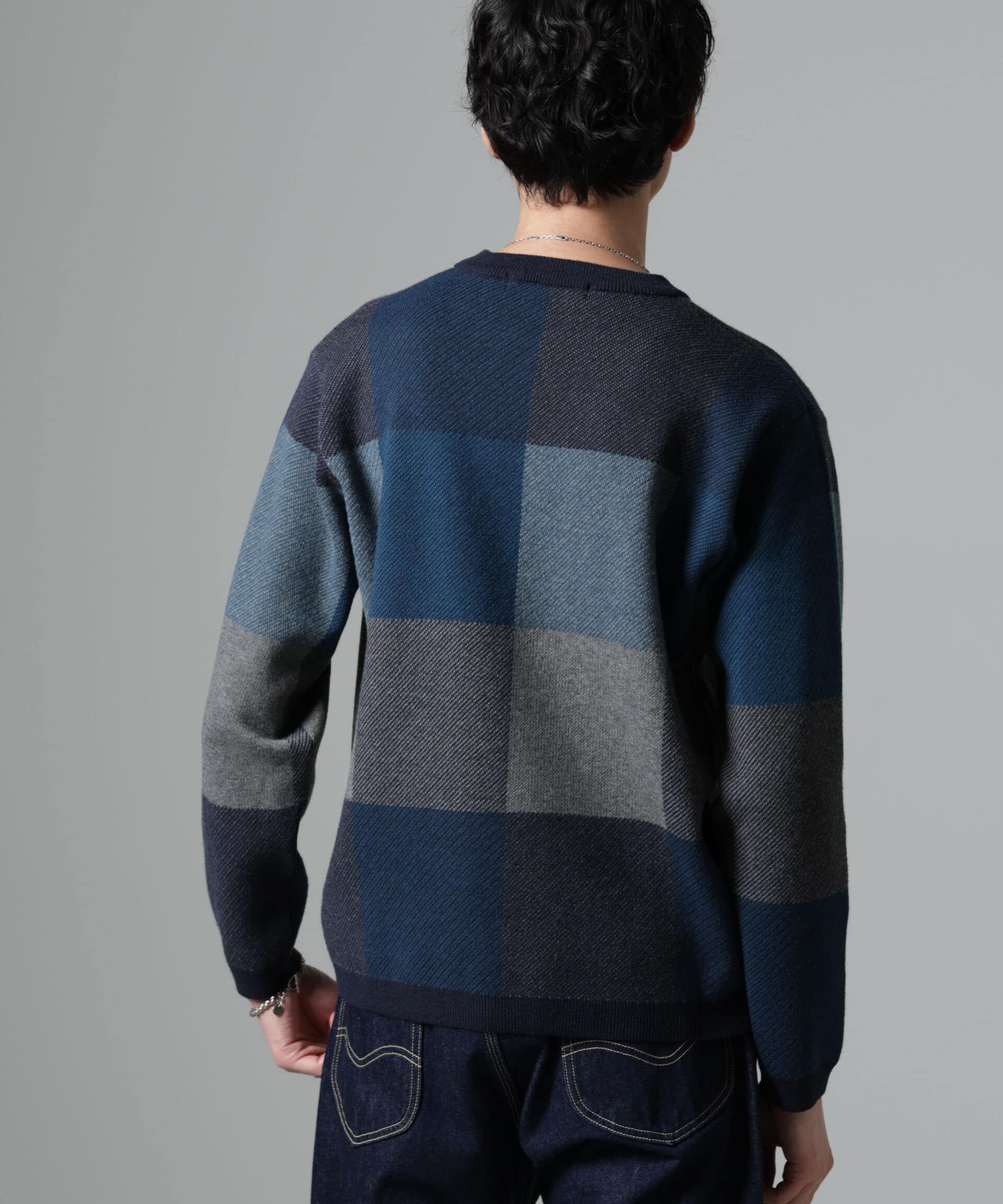 nano･universe「ブロックチェッククルーネックニット」|ニット・セーター|