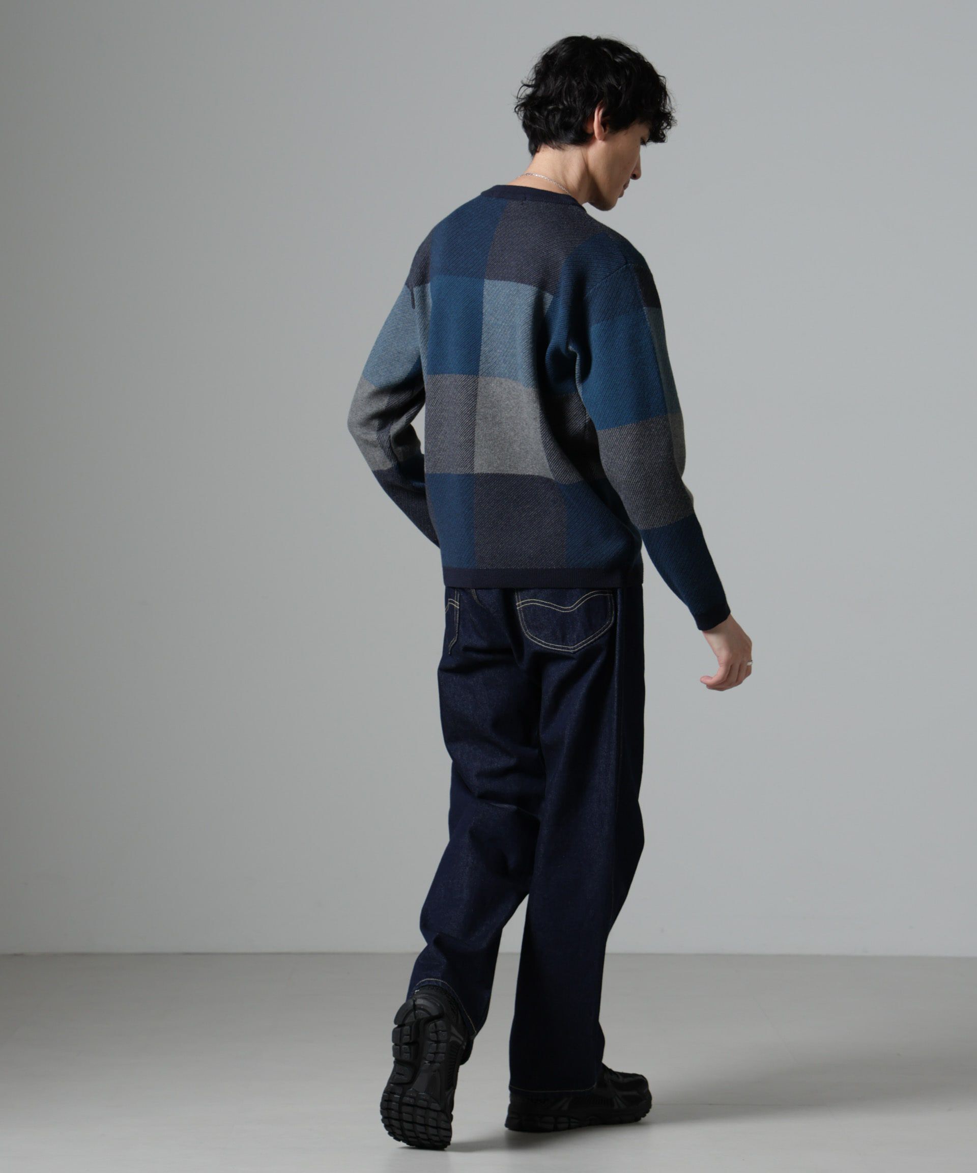nano･universe「ブロックチェッククルーネックニット」|ニット・セーター|