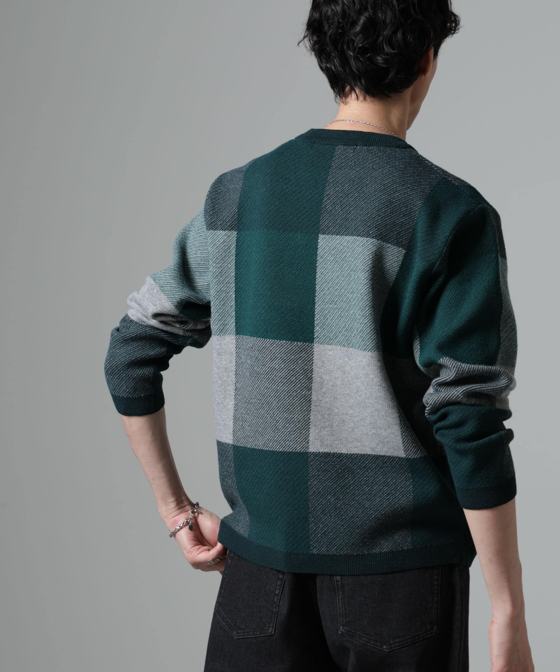nano･universe「ブロックチェッククルーネックニット」|ニット・セーター|