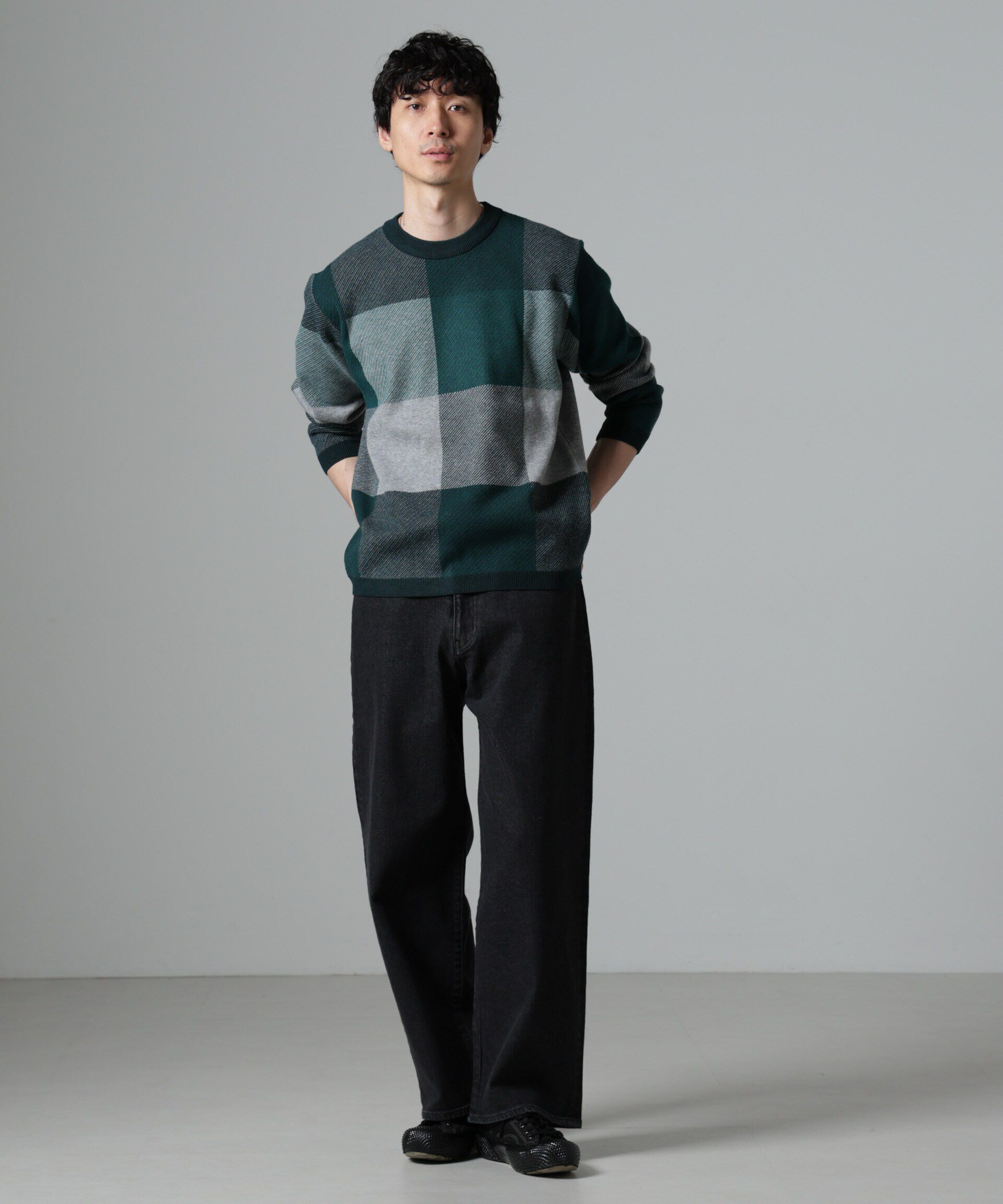 nano･universe「ブロックチェッククルーネックニット」|ニット・セーター|