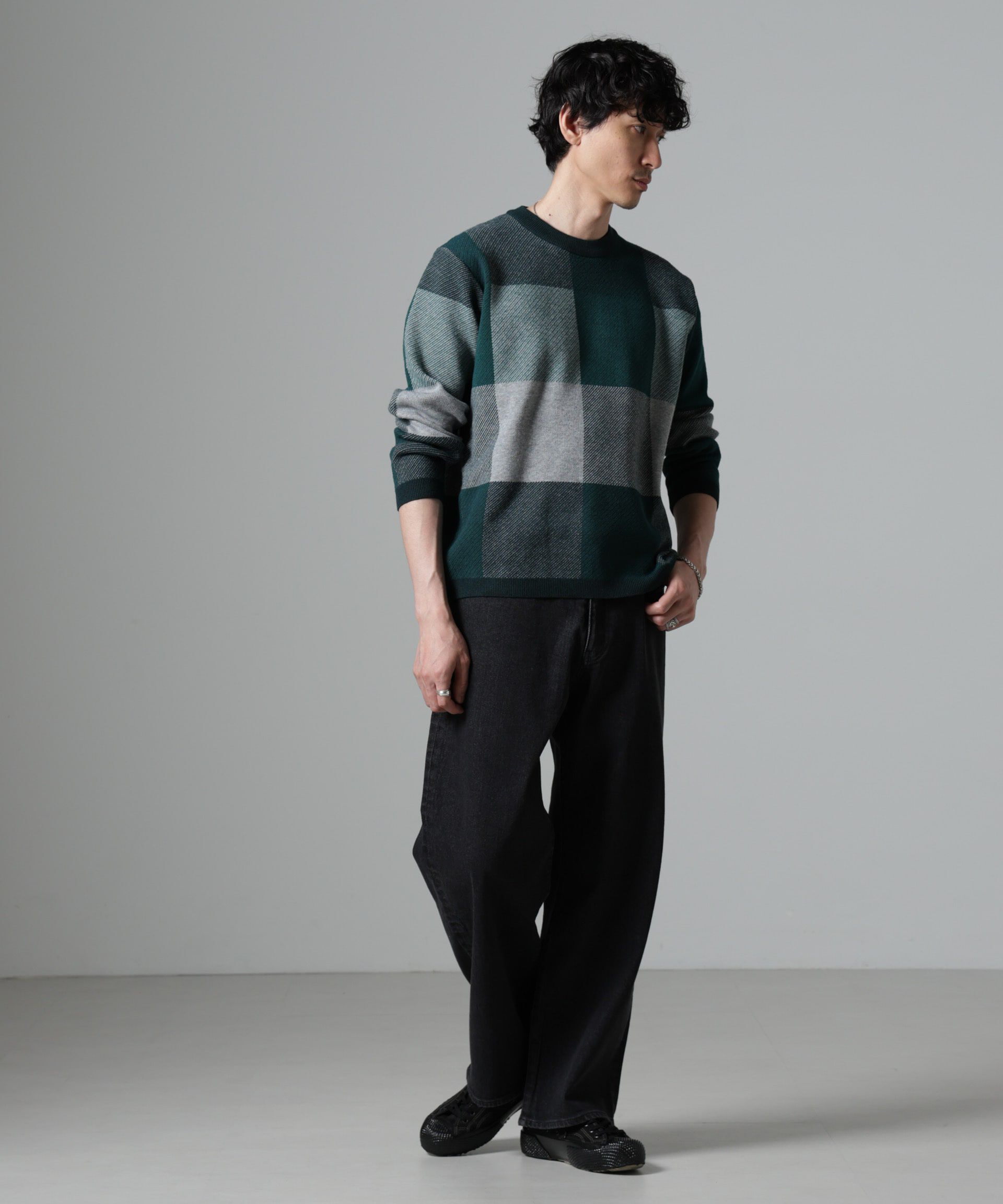 nano･universe「ブロックチェッククルーネックニット」|ニット・セーター|