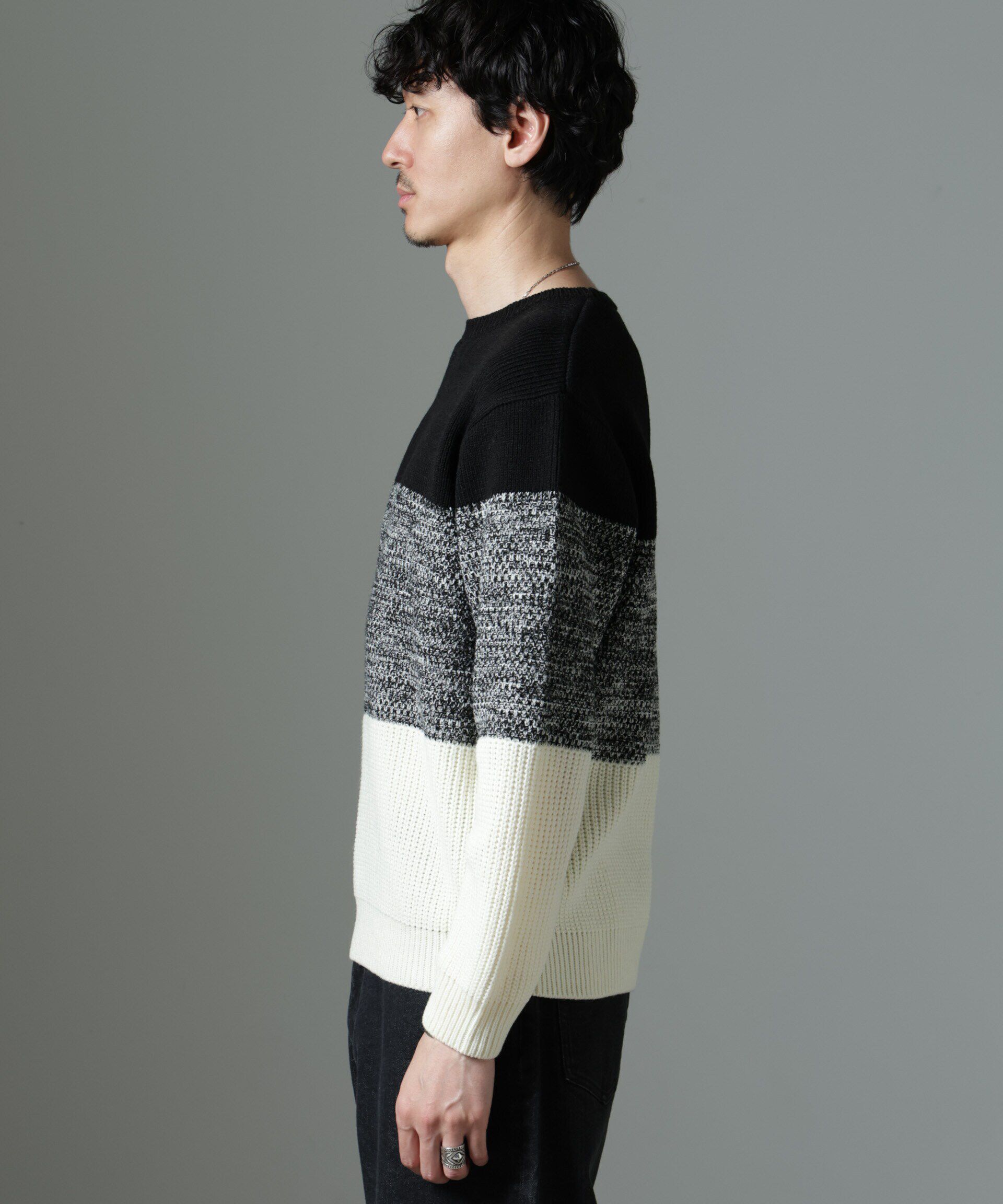 nano･universe「ウールミックスパネルボーダーニット」|ニット・セーター|