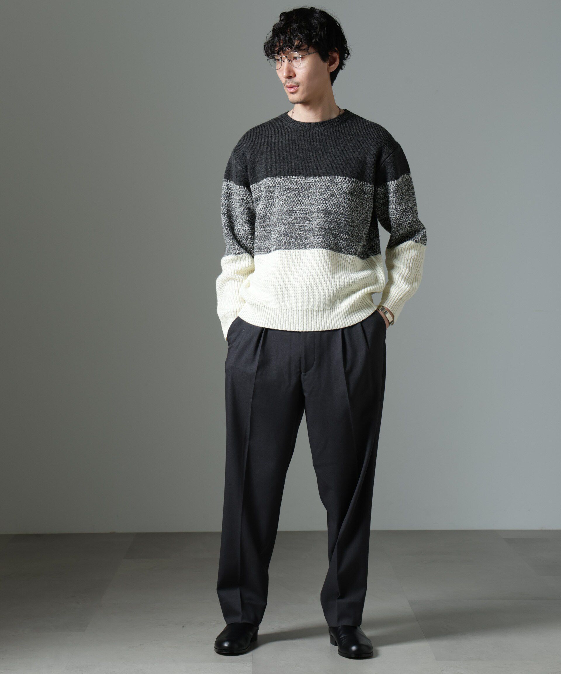 nano･universe「ウールミックスパネルボーダーニット」|ニット・セーター|