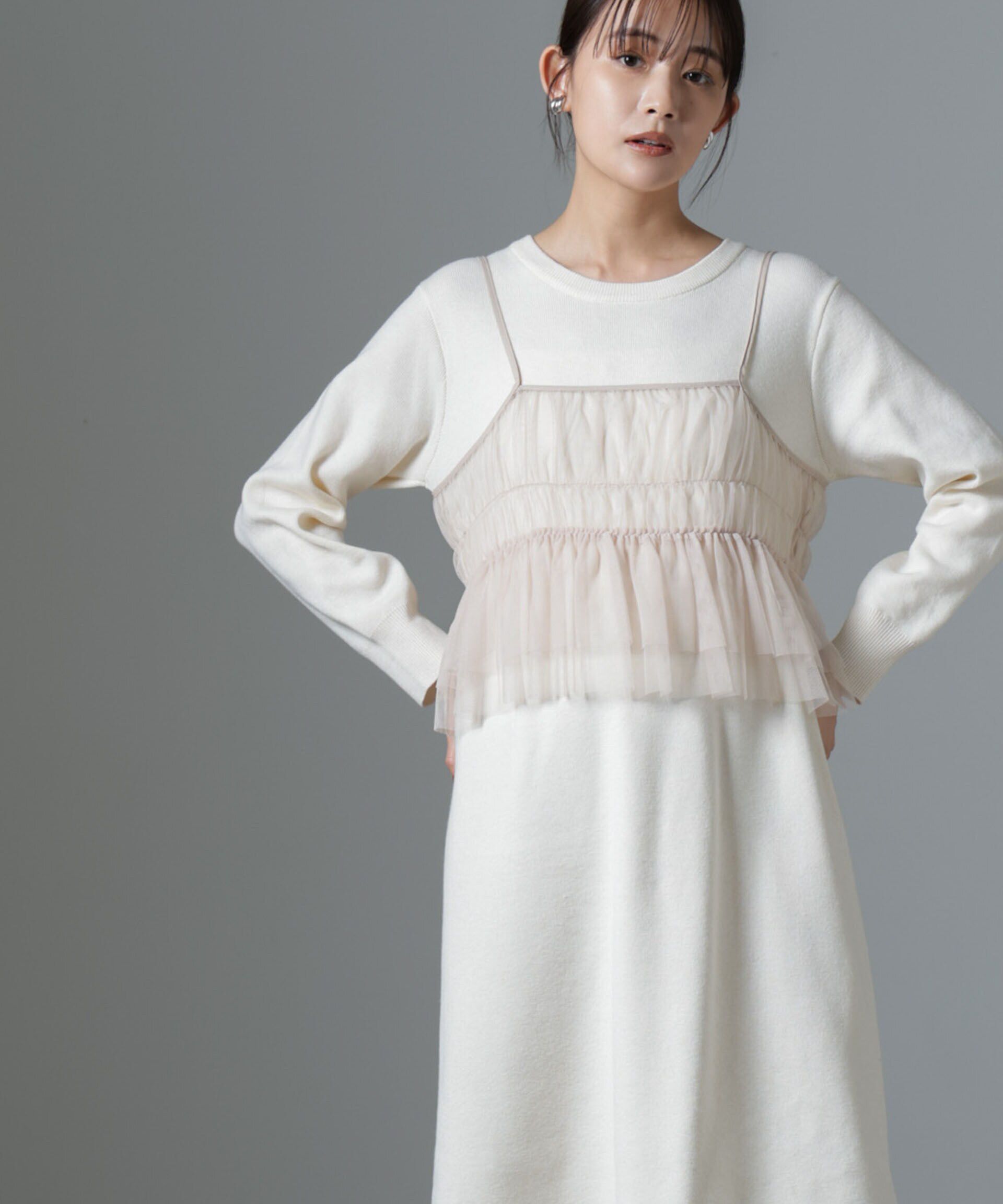 nano･universe「チュールビスチェセットニットワンピース」|ワンピース|ホワイト