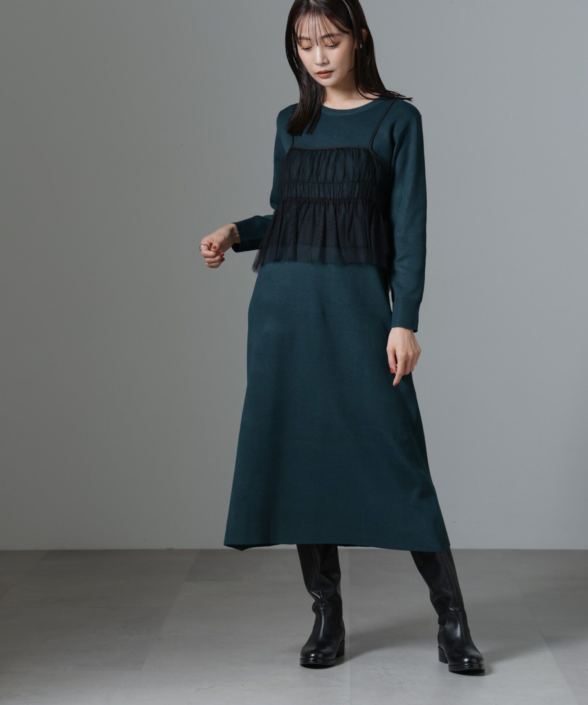 nano･universe「チュールビスチェセットニットワンピース」|ワンピース|グリーン