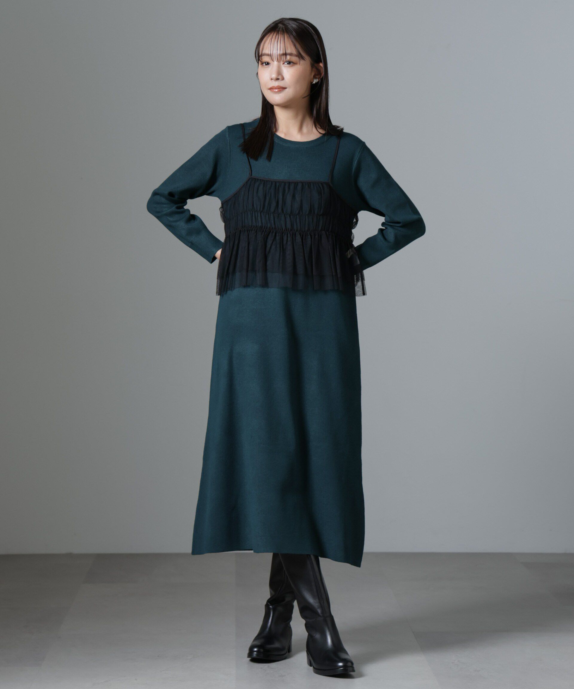 nano･universe「チュールビスチェセットニットワンピース」|ワンピース|