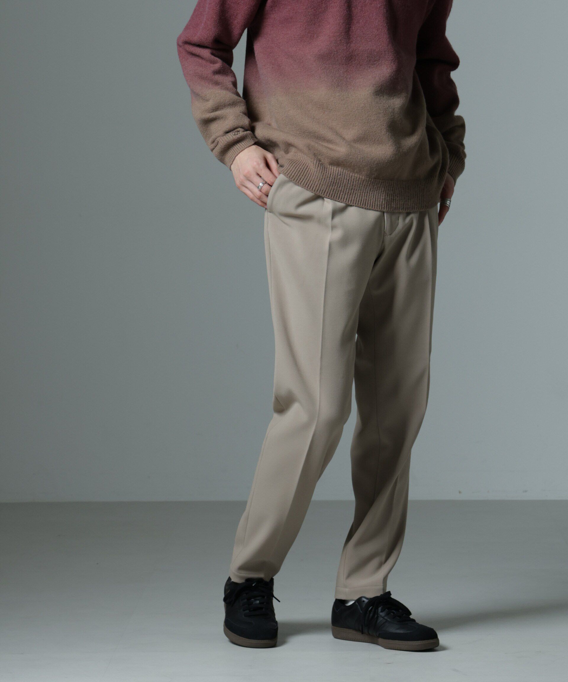 nano･universe「裏起毛ストレッチテーパード」|チノ|ベージュ