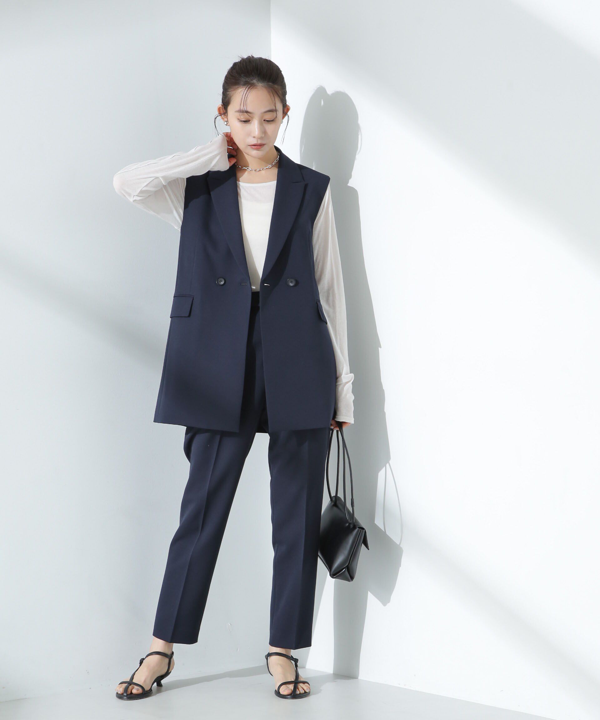 nano･universe「デイリーファンクション タックテーパードパンツ(セットアップ可)」|チノ|