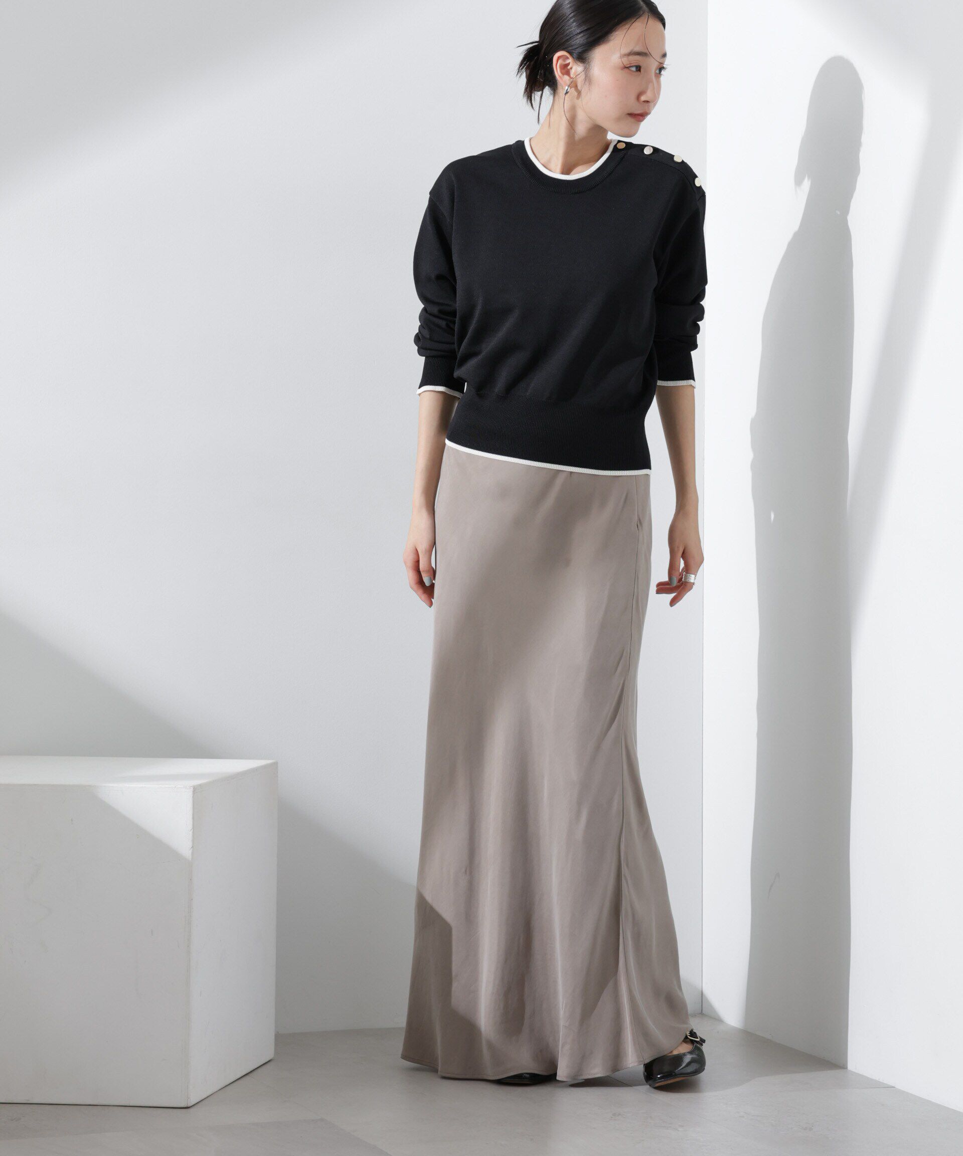 nano･universe「洗濯機洗可UVカットバイカラー釦ディティールニット」|ニット・セーター|