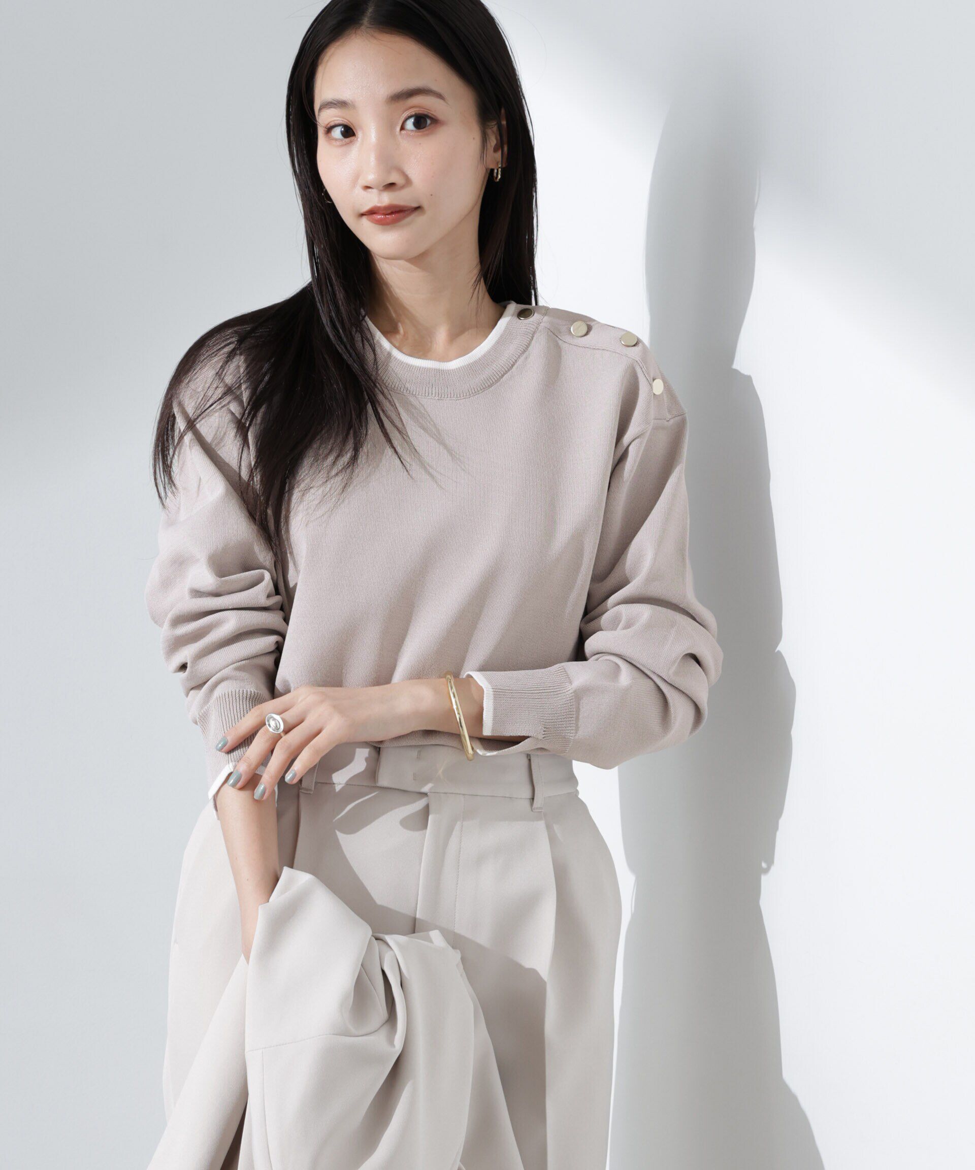 nano･universe「洗濯機洗可UVカットバイカラー釦ディティールニット」|ニット・セーター|