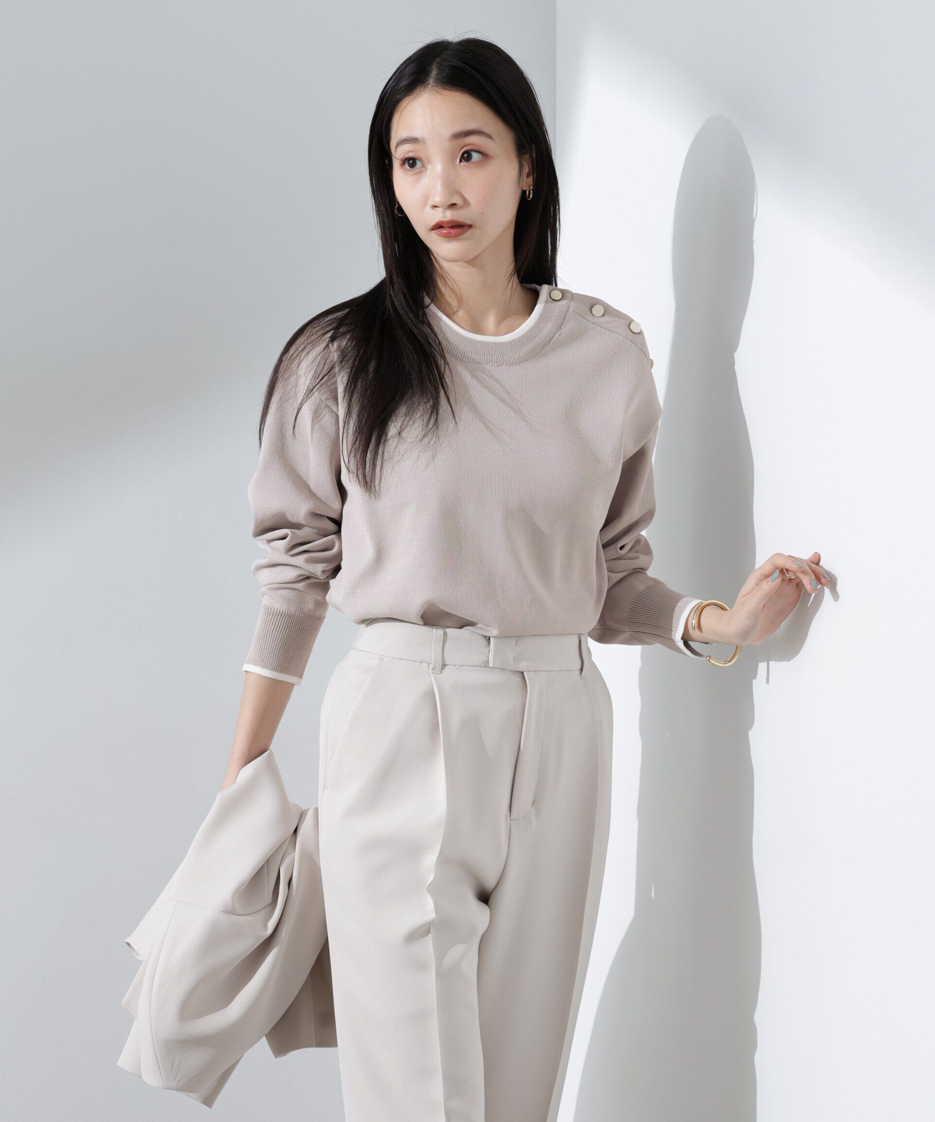 nano･universe「洗濯機洗可UVカットバイカラー釦ディティールニット」|ニット・セーター|