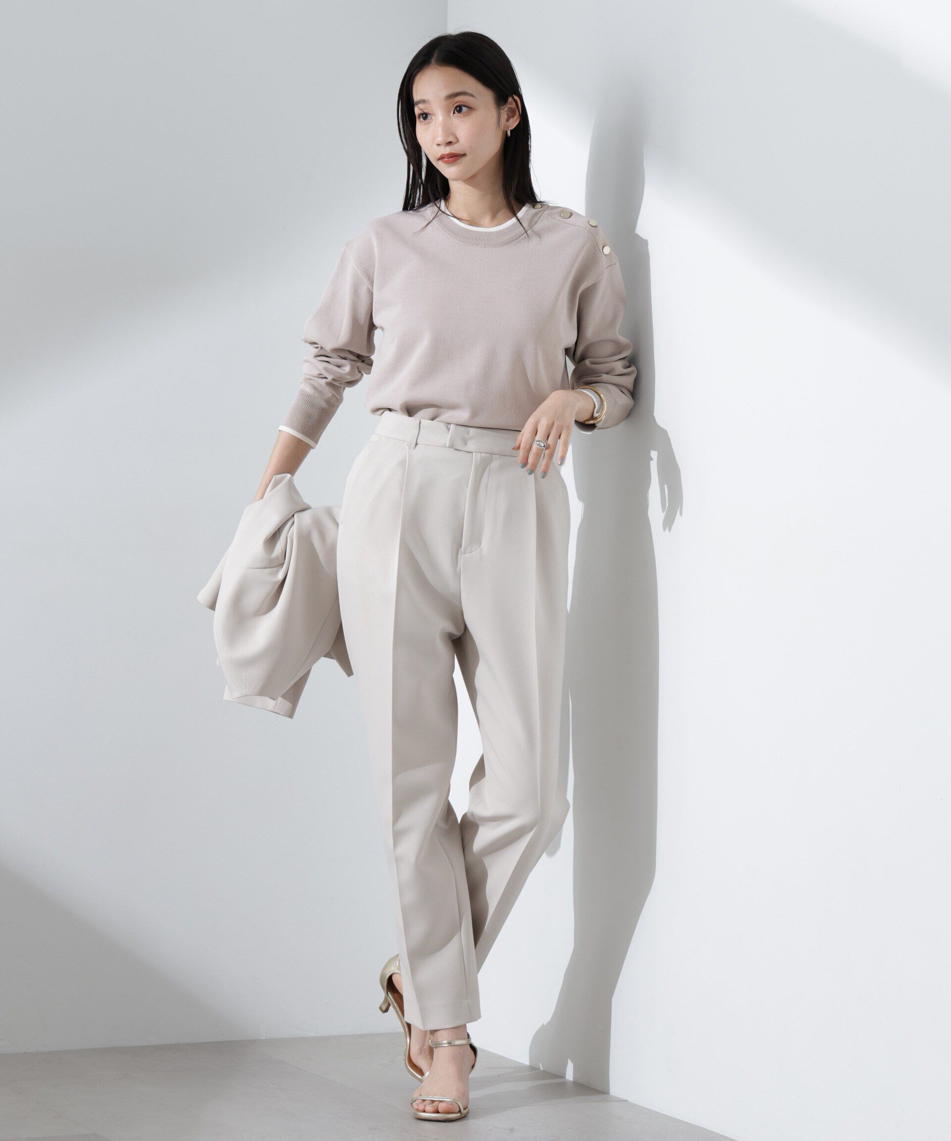 nano･universe「洗濯機洗可UVカットバイカラー釦ディティールニット」|ニット・セーター|