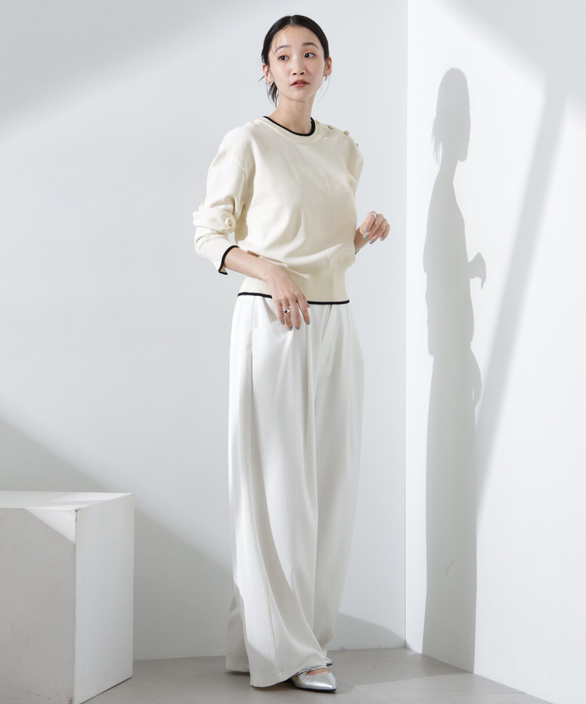 nano･universe「洗濯機洗可UVカットバイカラー釦ディティールニット」|ニット・セーター|