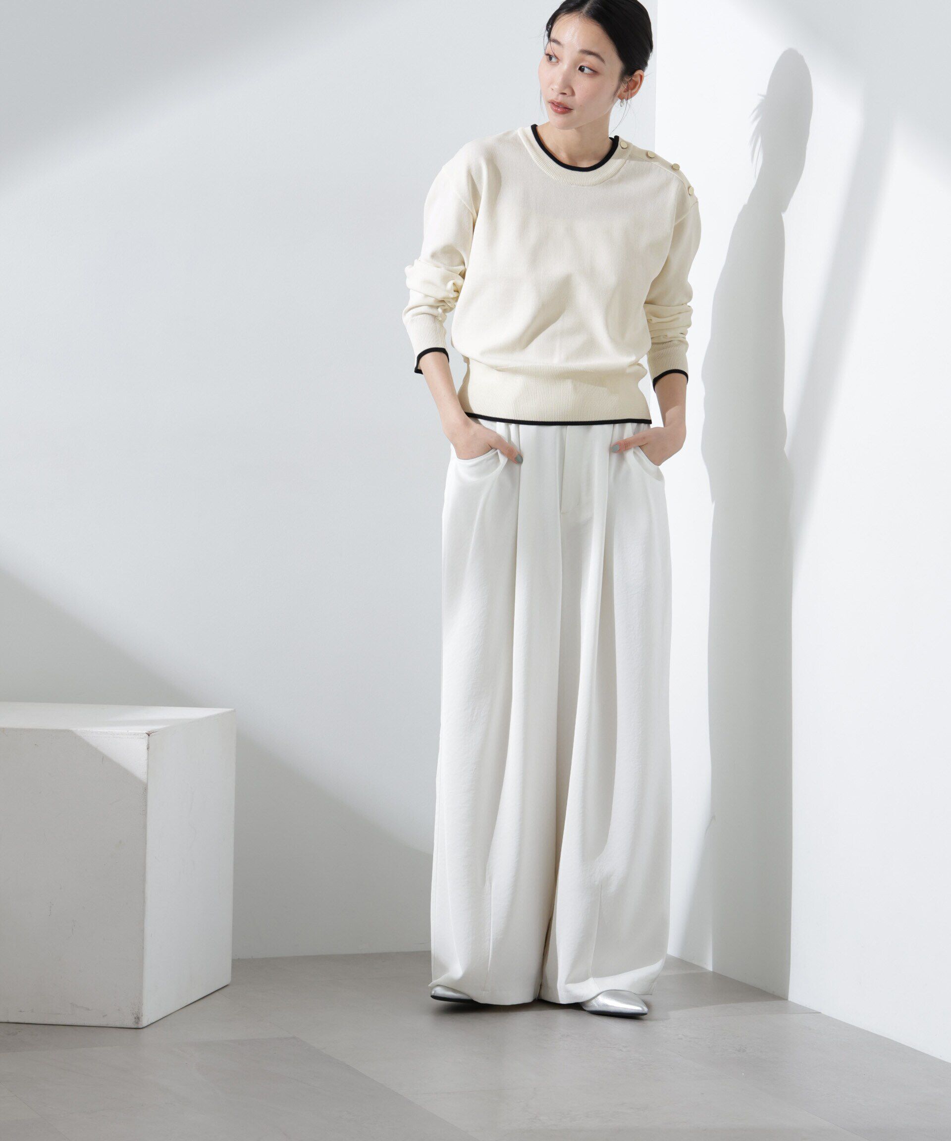 nano･universe「洗濯機洗可UVカットバイカラー釦ディティールニット」|ニット・セーター|